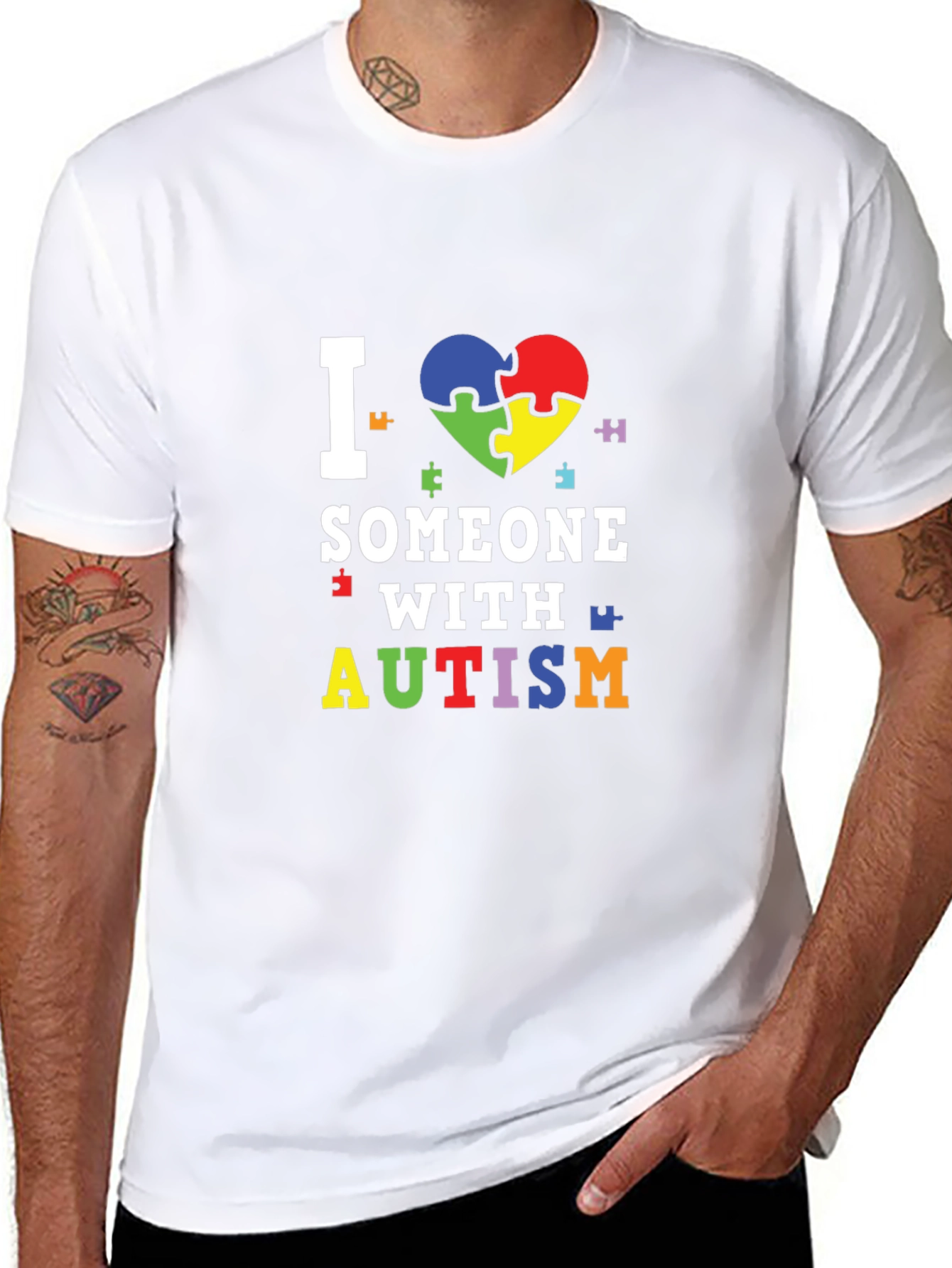 I Love Someone With Autism T-Shirt Puzzle Heart