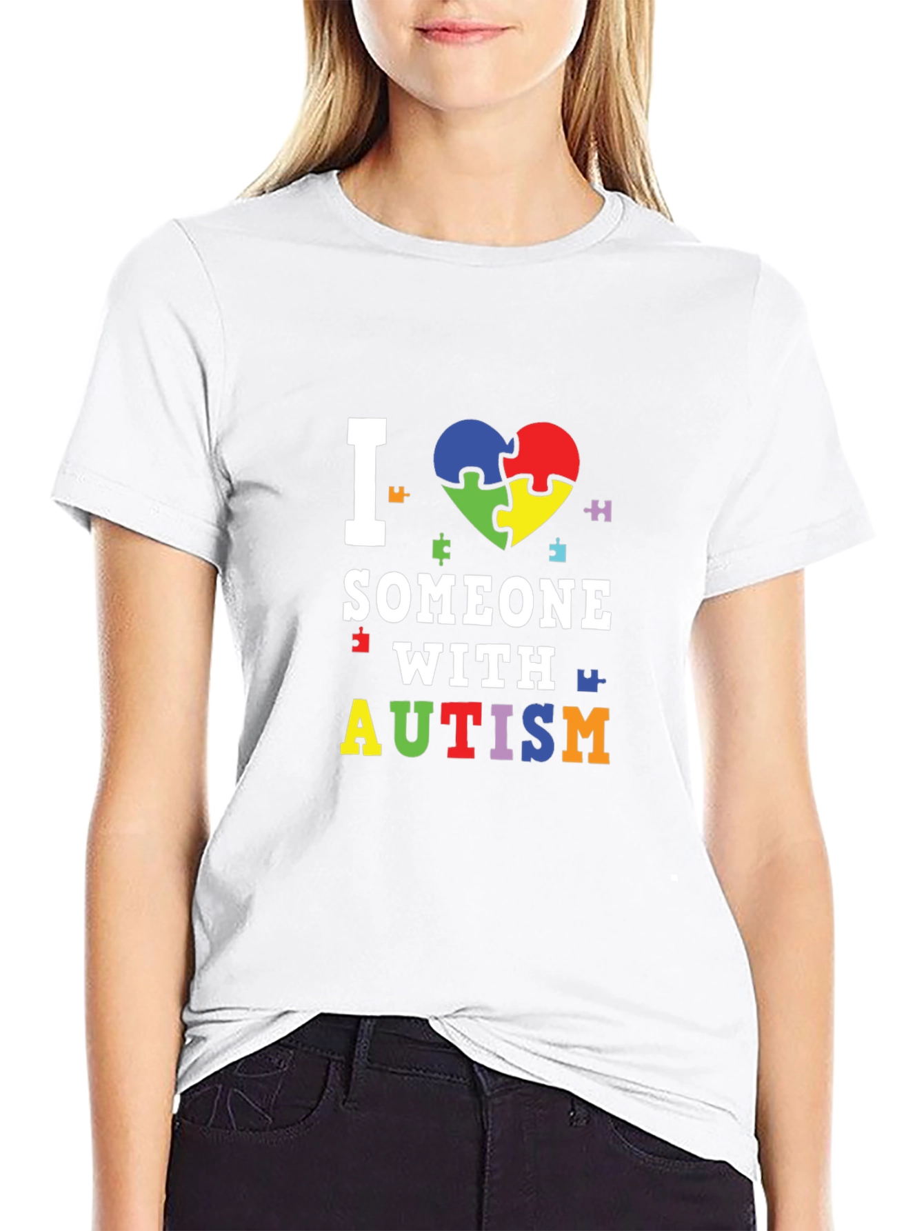 I Love Someone With Autism T-Shirt Puzzle Heart