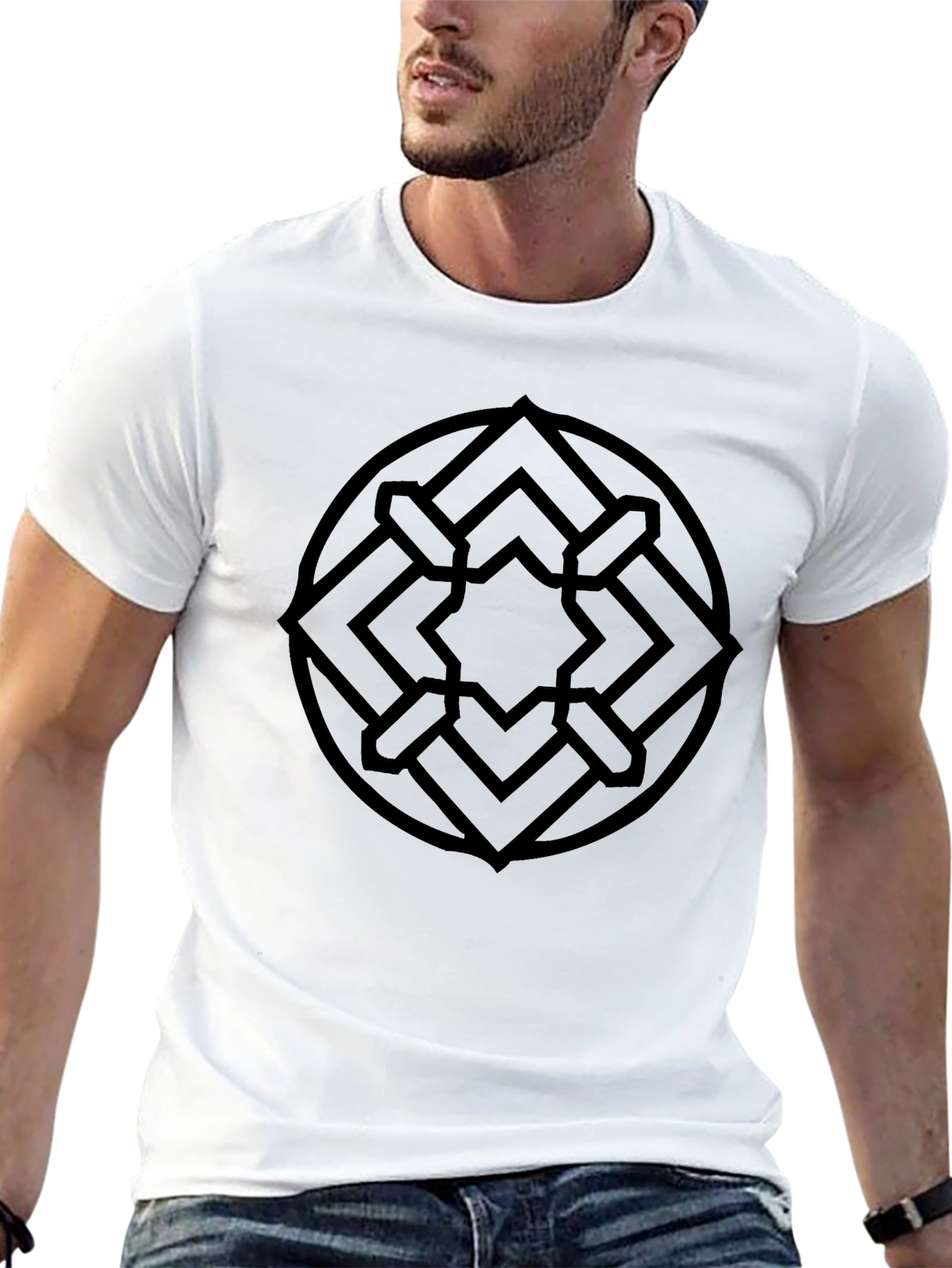 Geometric Circle Design Black T-Shirt