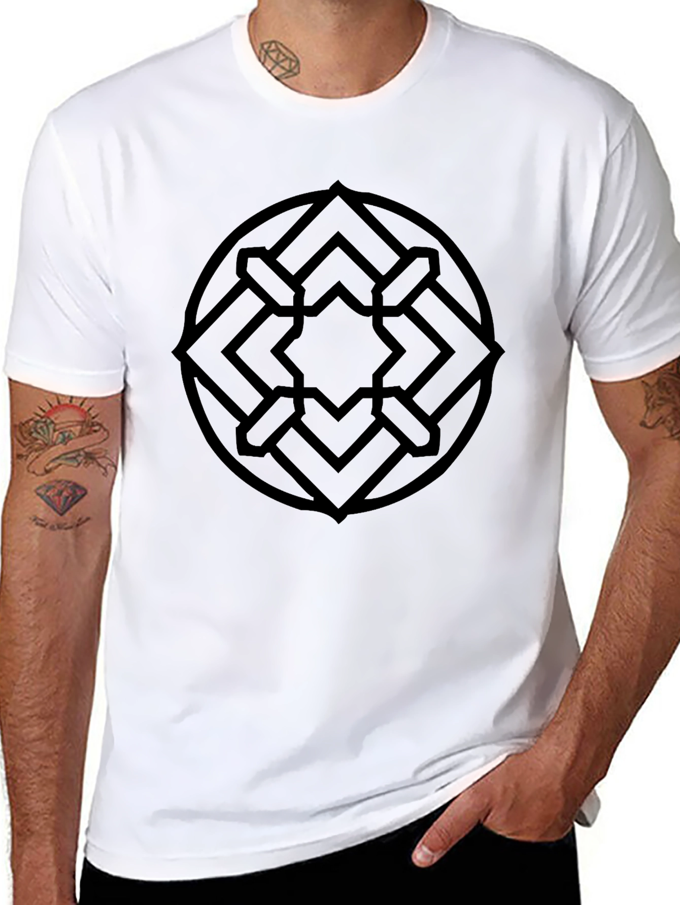 Geometric Circle Design Black T-Shirt