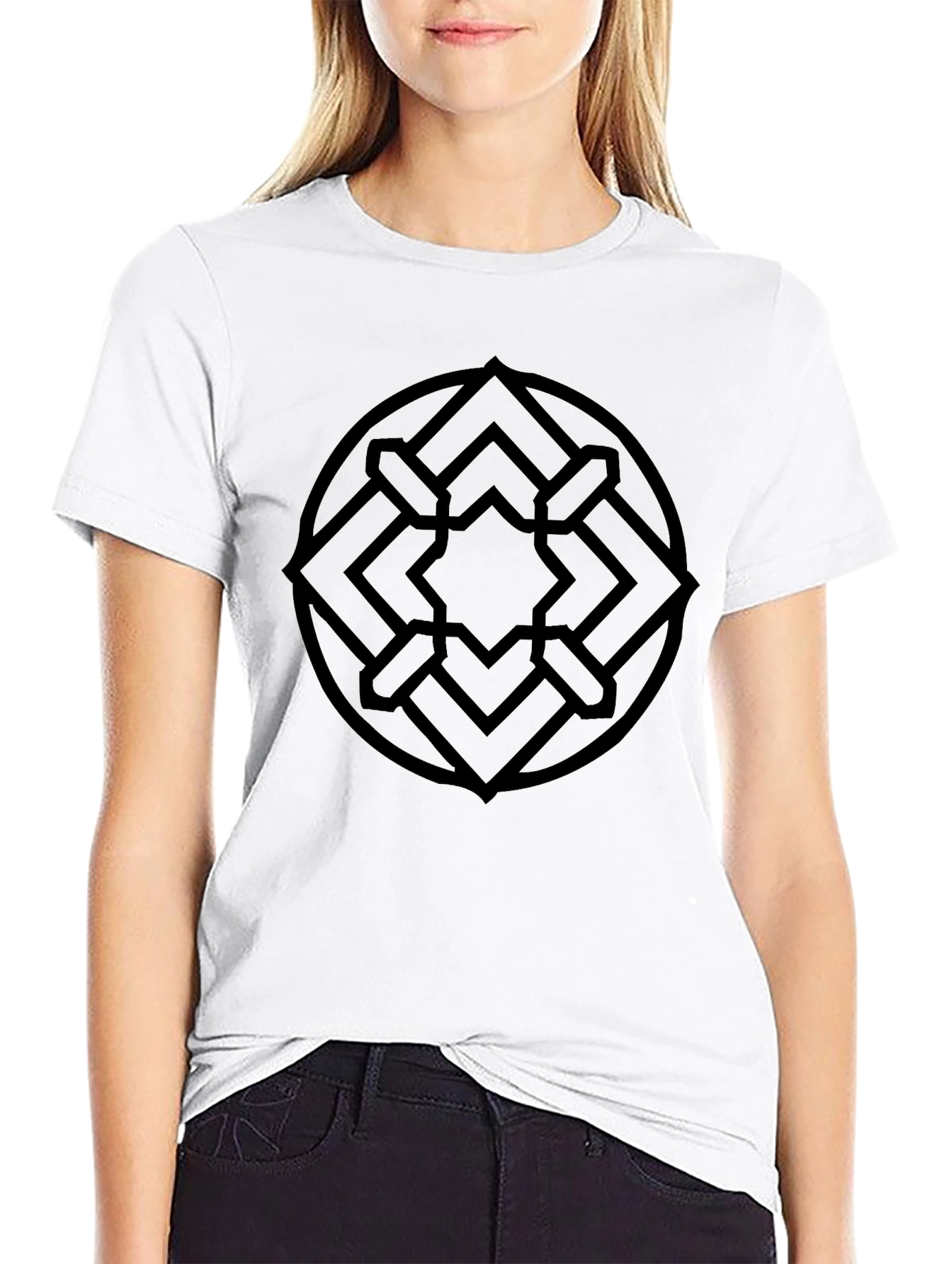 Geometric Circle Design Black T-Shirt