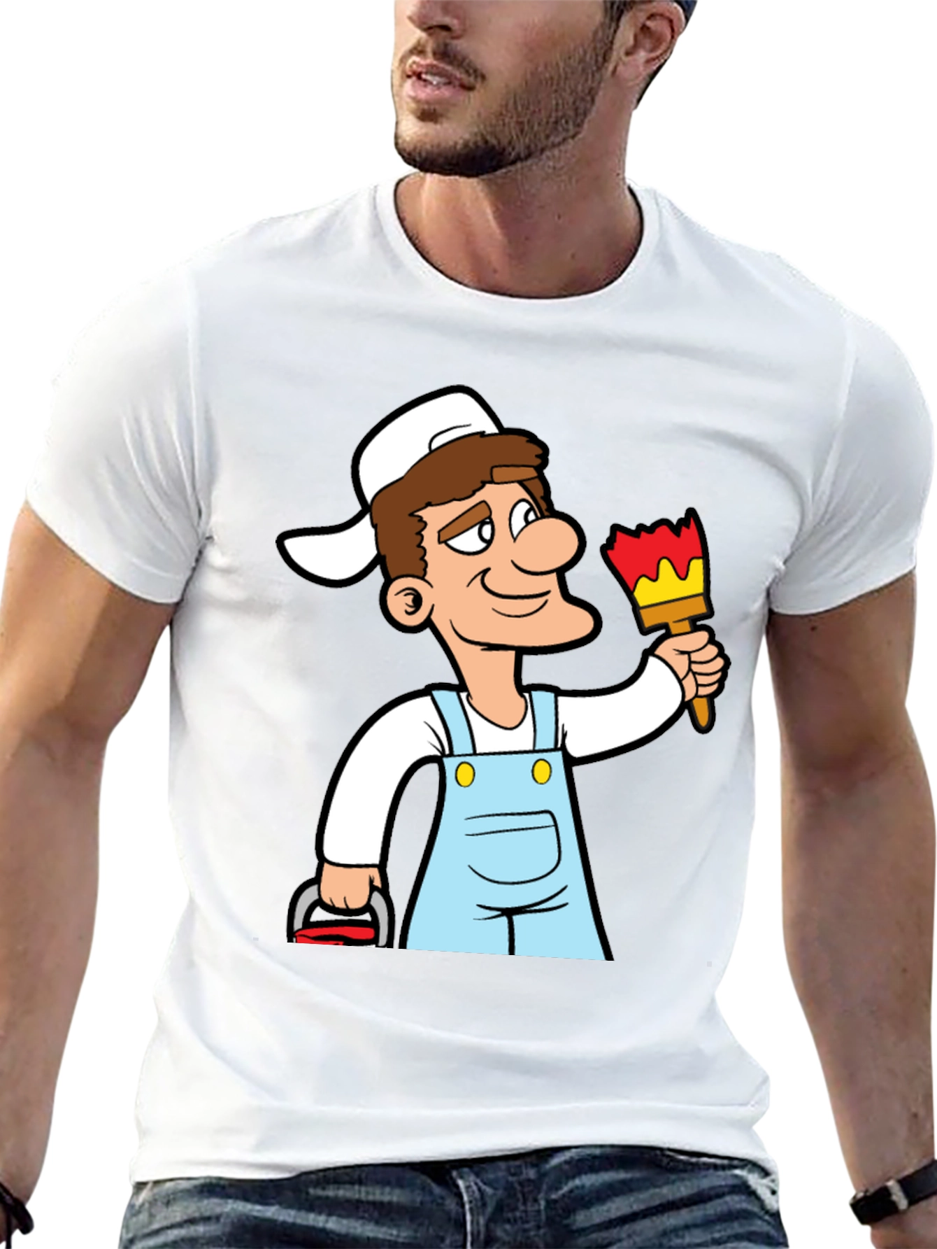 Painter Cartoon Graphic T-Shirt - Black Cotton Tee