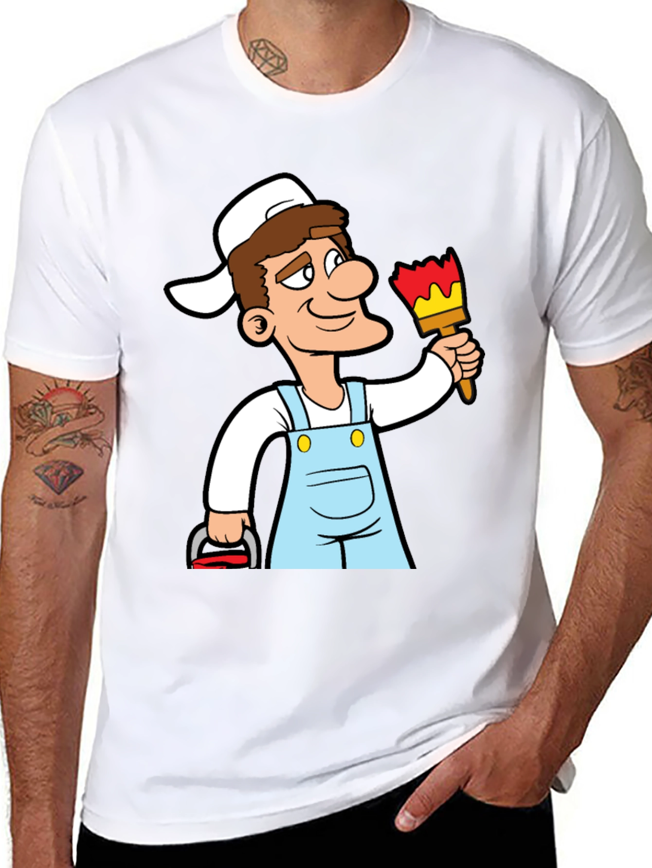 Painter Cartoon Graphic T-Shirt - Black Cotton Tee