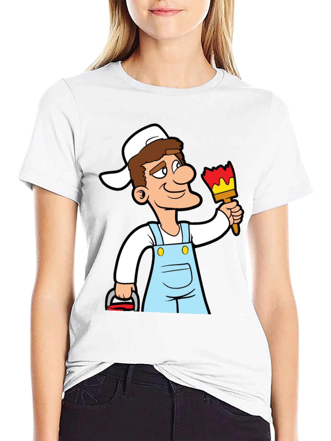 Painter Cartoon Graphic T-Shirt - Black Cotton Tee