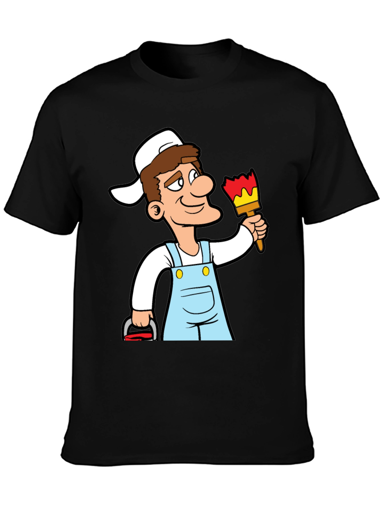 Painter Cartoon Graphic T-Shirt - Black Cotton Tee
