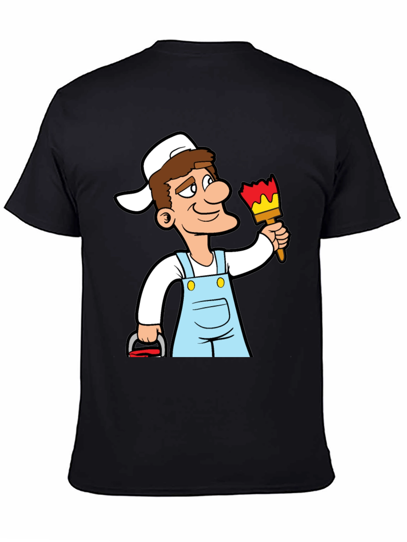 Painter Cartoon Graphic T-Shirt - Black Cotton Tee