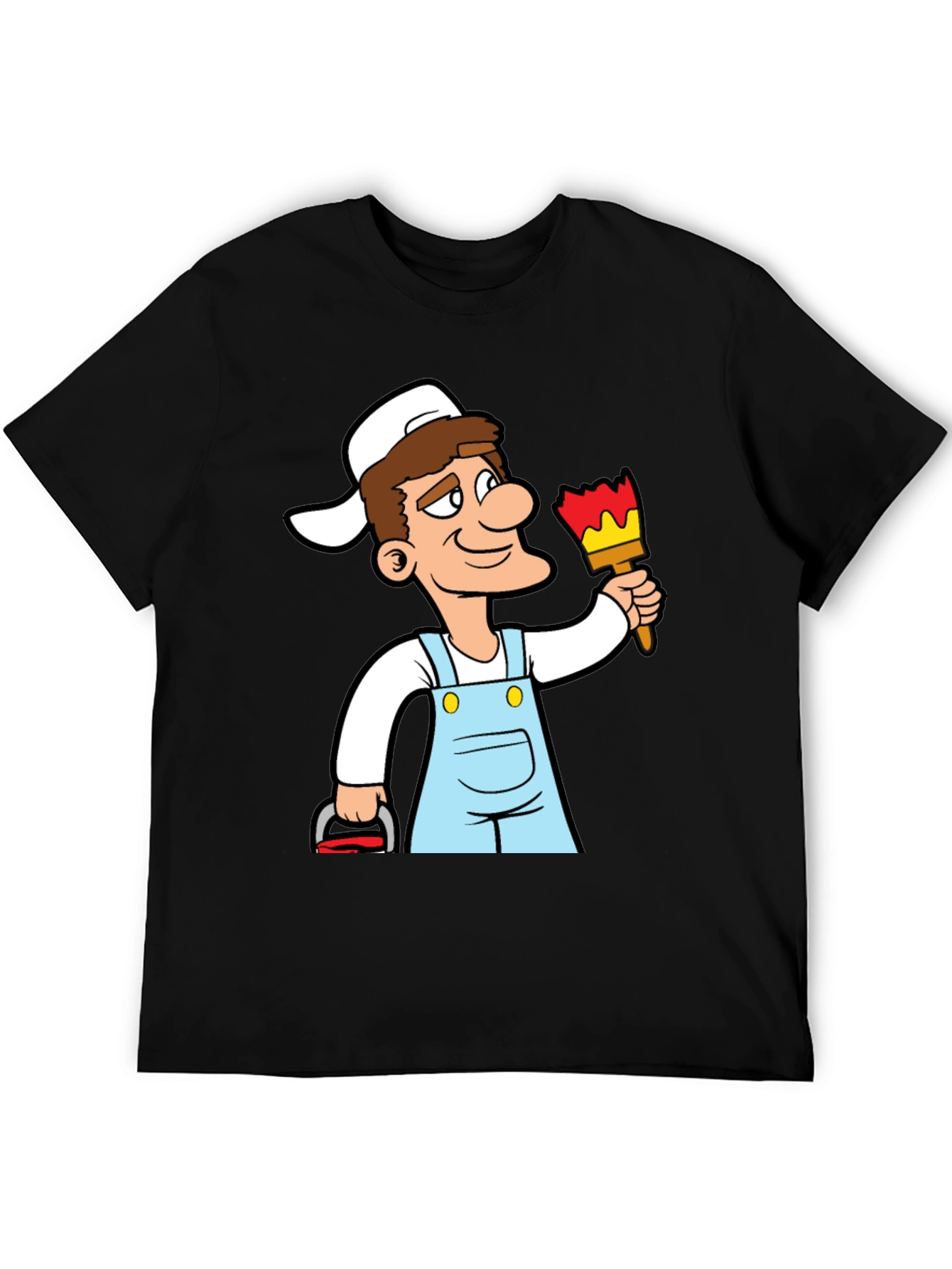 Painter Cartoon Graphic T-Shirt - Black Cotton Tee