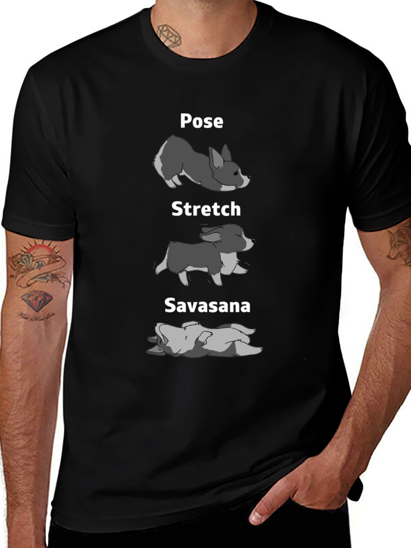 Yoga Dog Pose Graphic Tee - Black Cotton T-Shirt