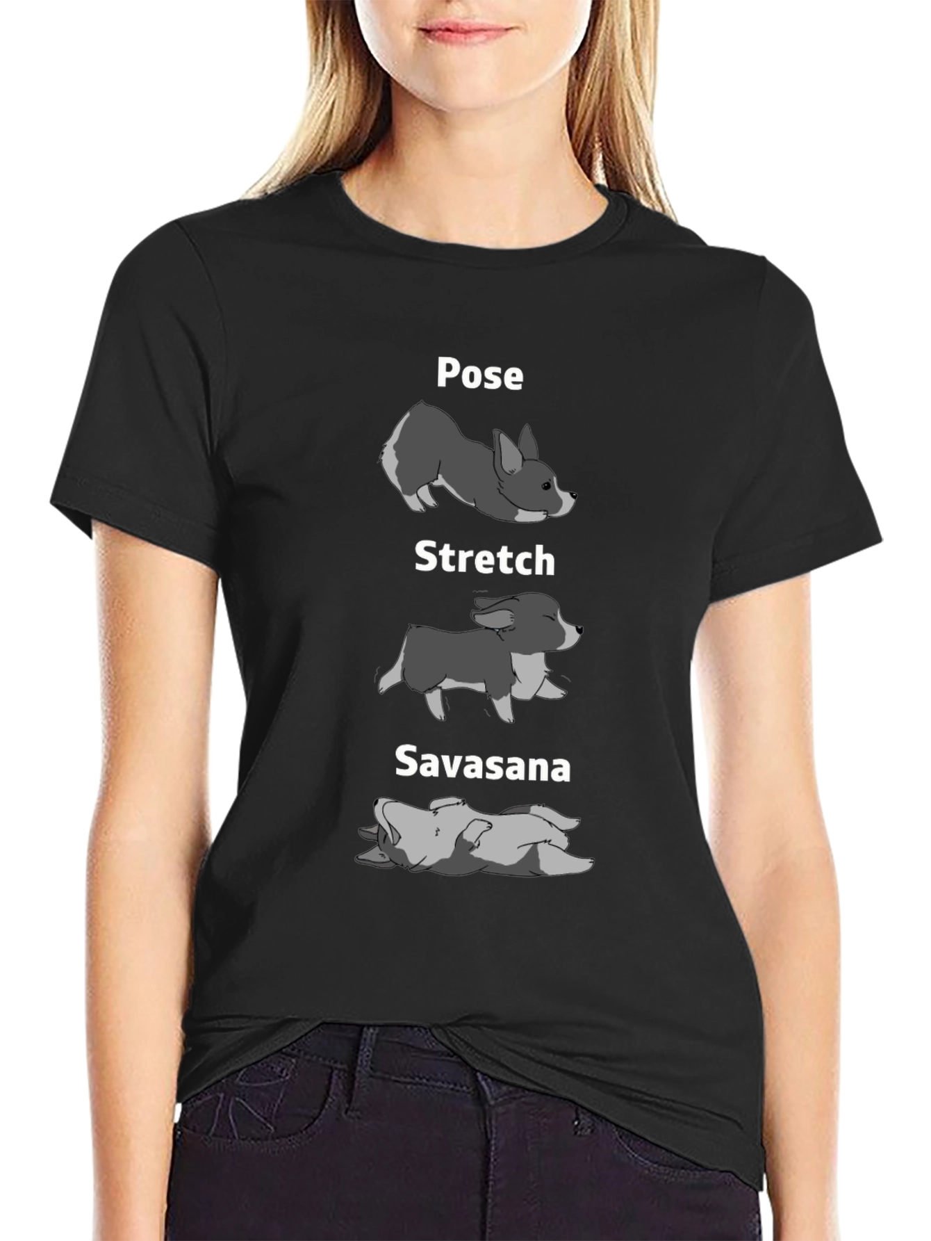 Yoga Dog Pose Graphic Tee - Black Cotton T-Shirt