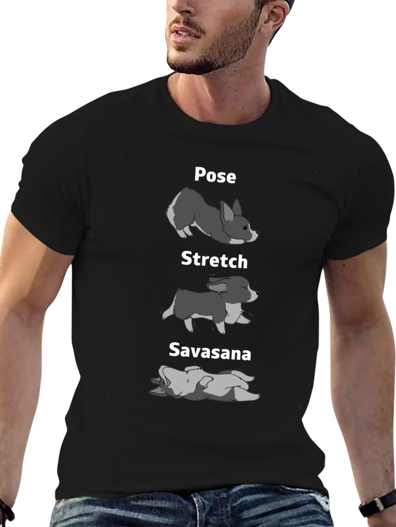 Yoga Dog Pose Graphic Tee - Black Cotton T-Shirt