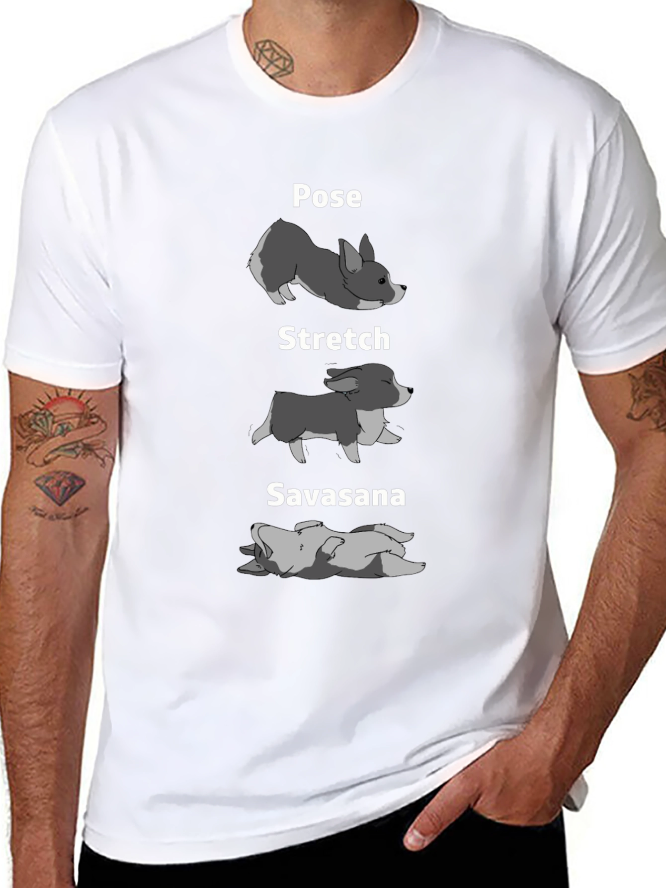 Yoga Dog Pose Graphic Tee - Black Cotton T-Shirt