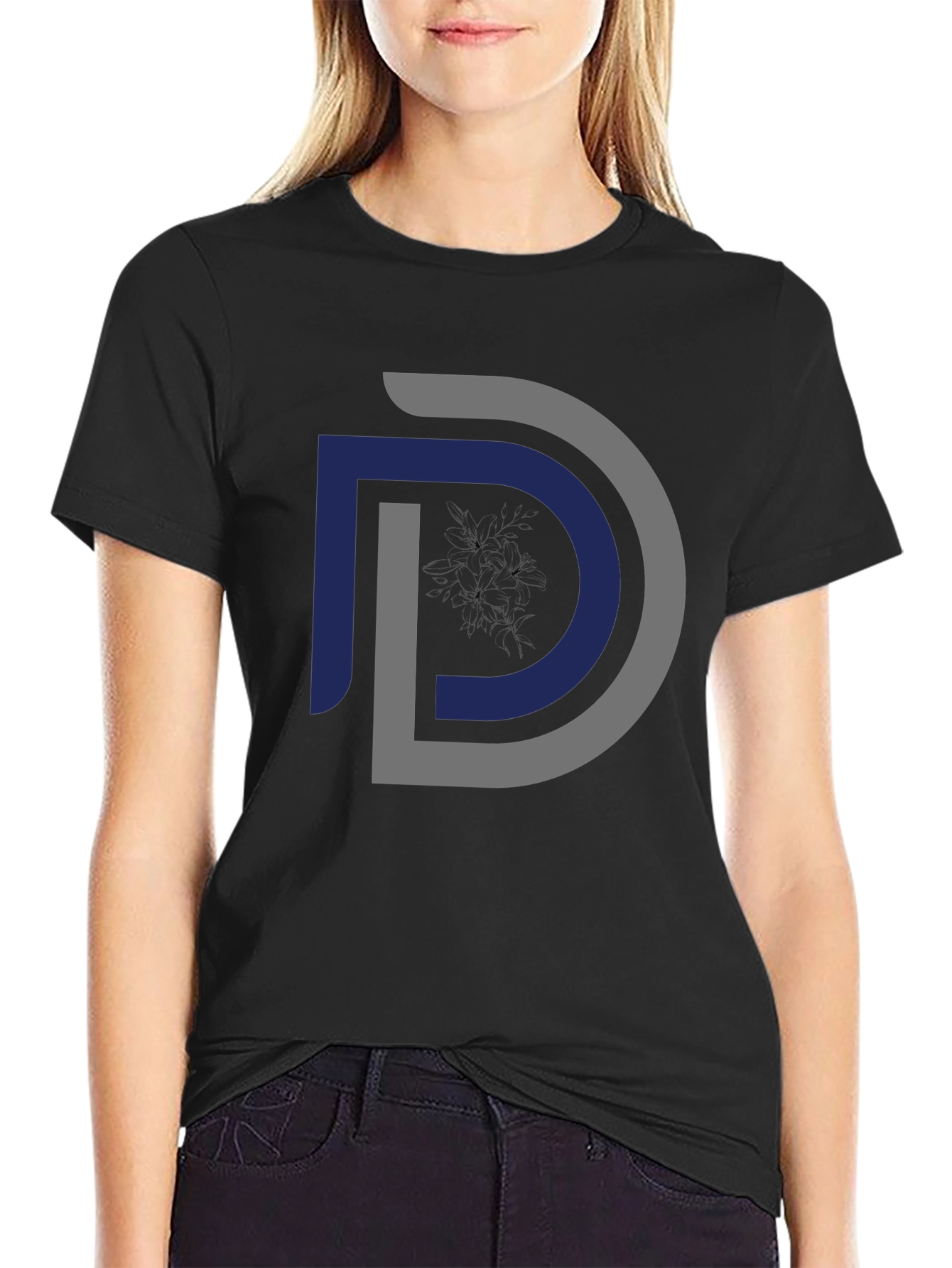 Modern Initial D Graphic Black T-Shirt