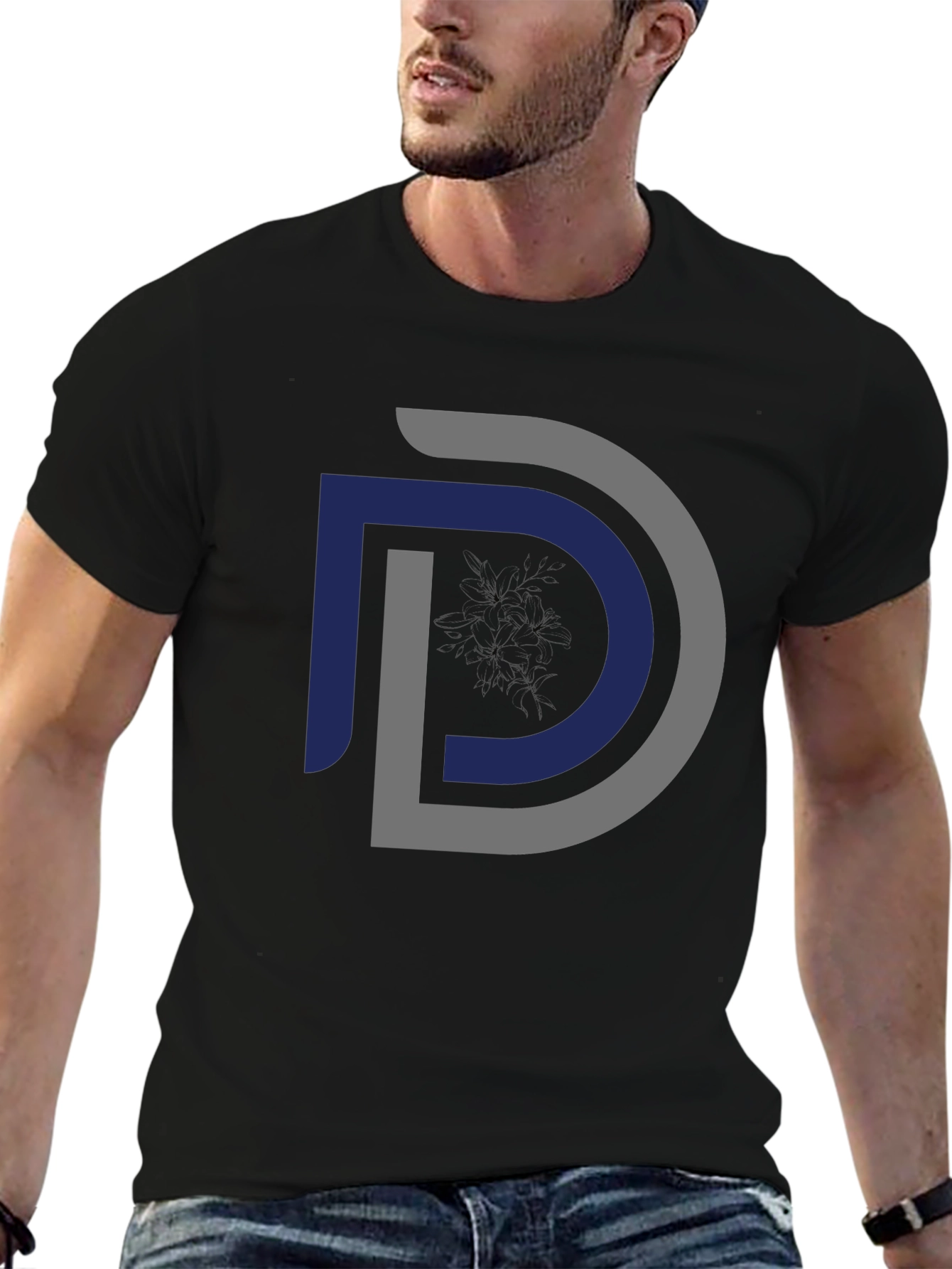 Modern Initial D Graphic Black T-Shirt