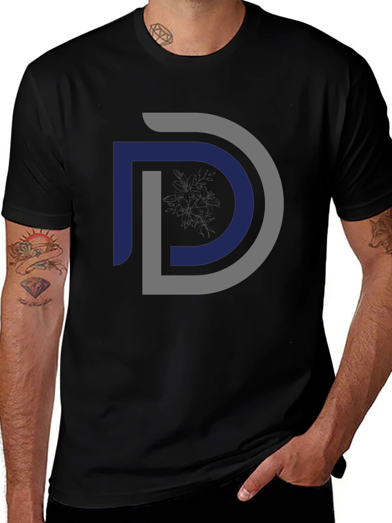 Modern Initial D Graphic Black T-Shirt
