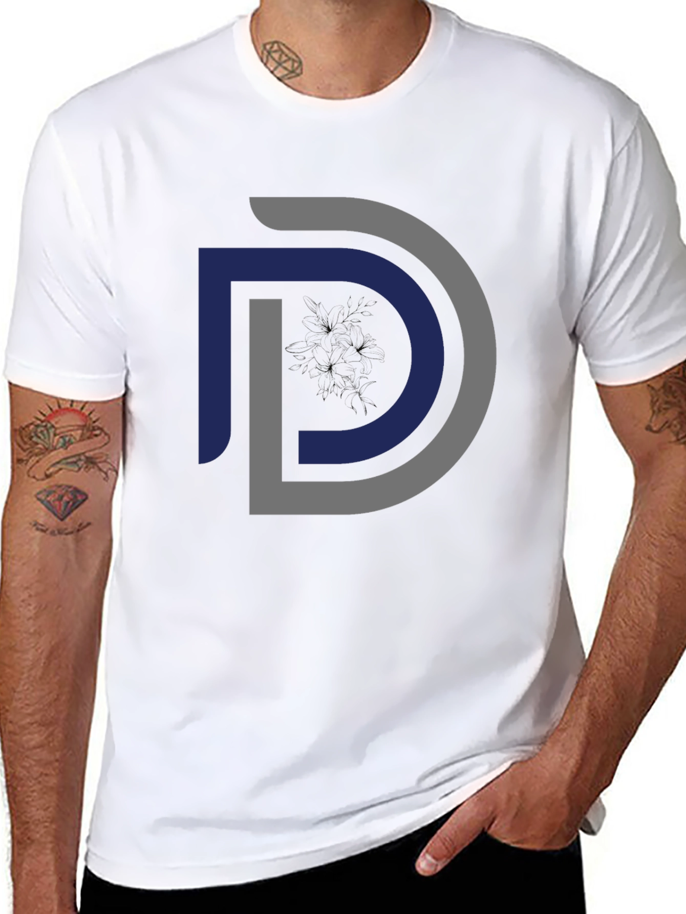 Modern Initial D Graphic Black T-Shirt