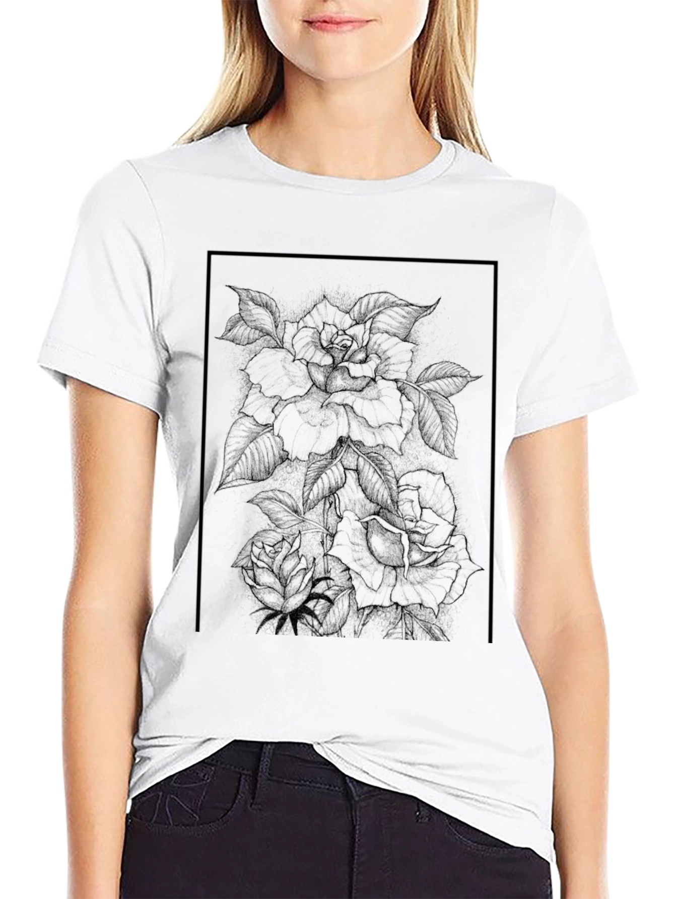 Floral Graphic Print Black T-Shirt
