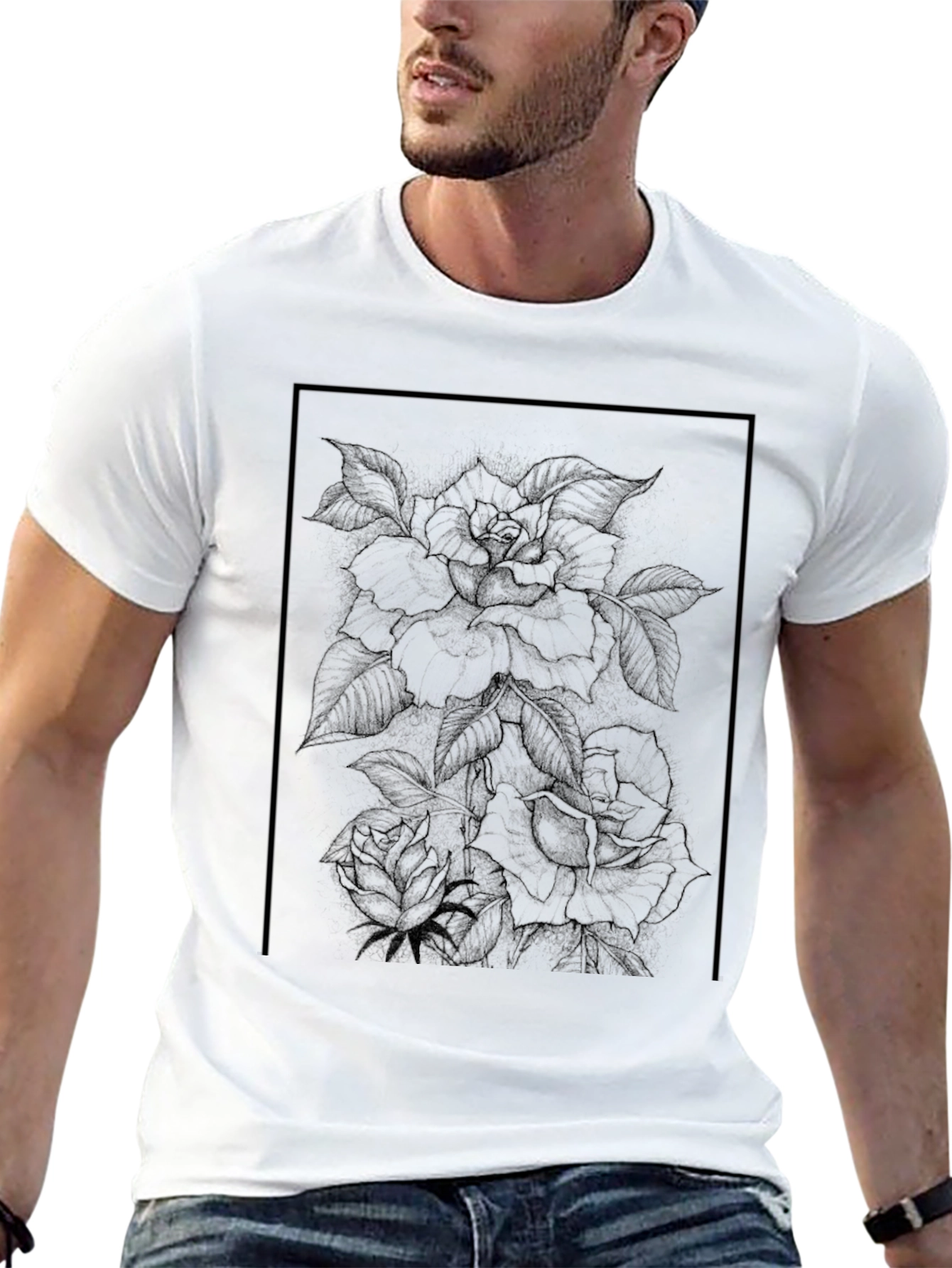 Floral Graphic Print Black T-Shirt