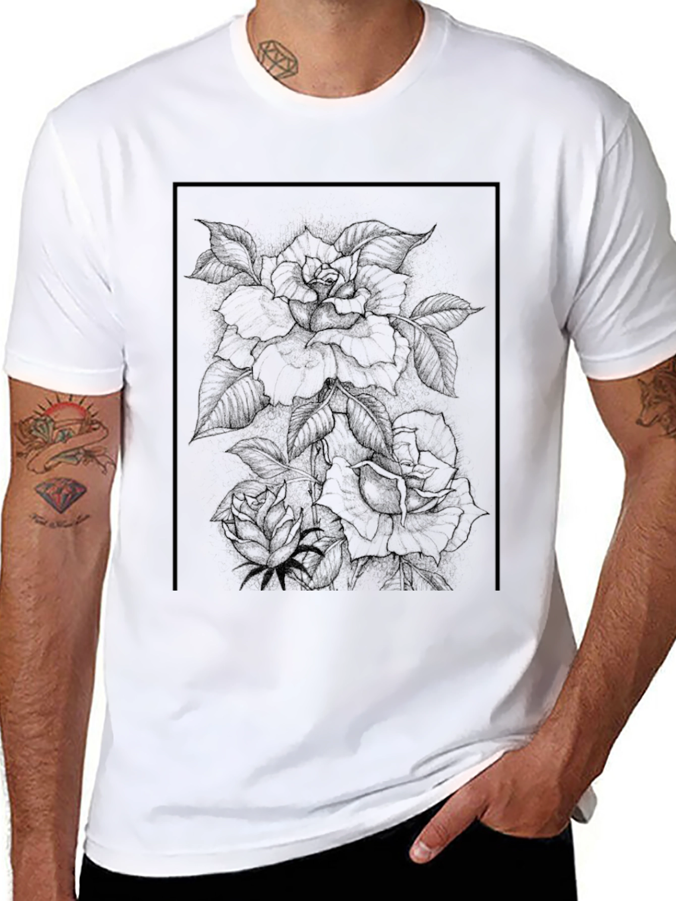 Floral Graphic Print Black T-Shirt