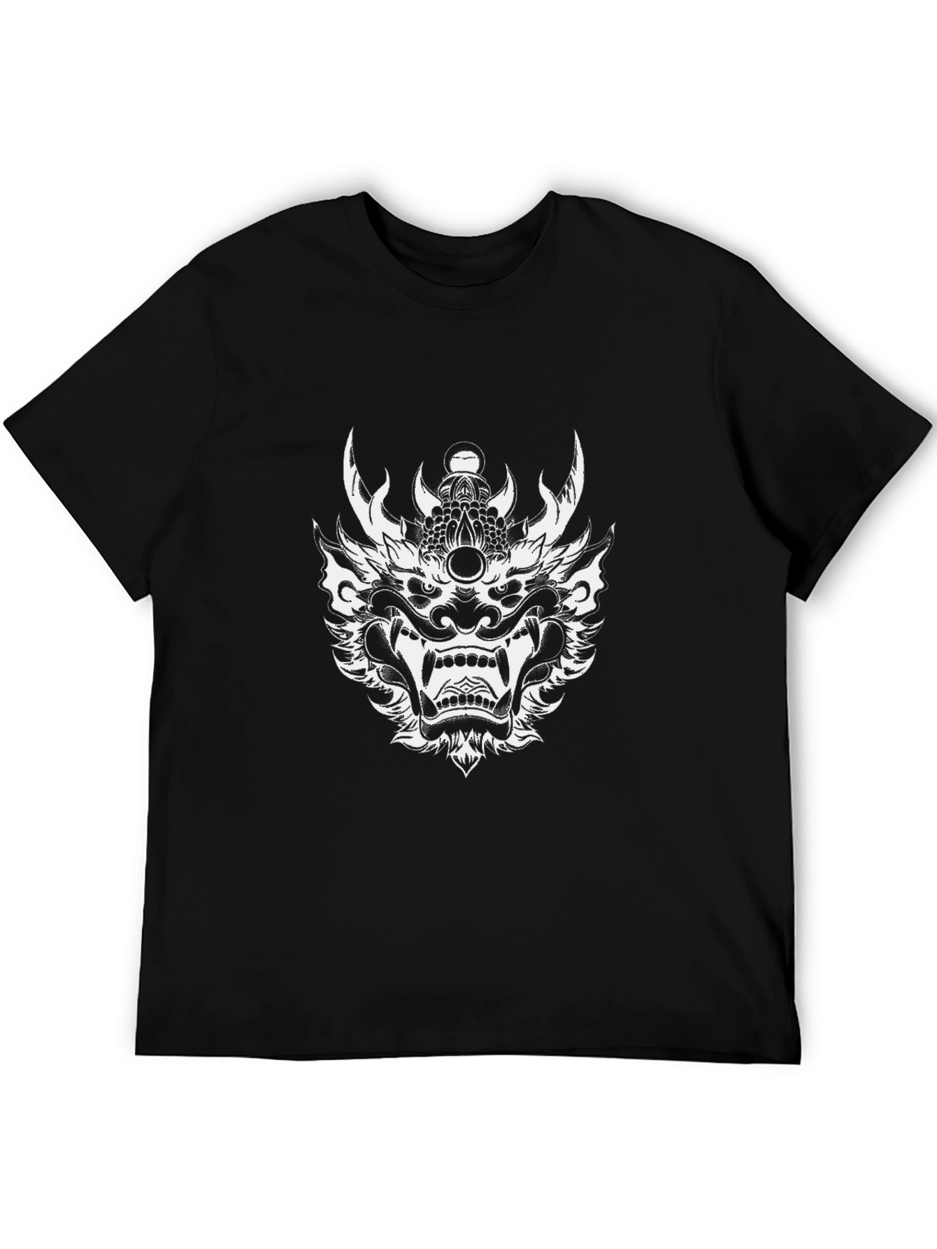 Black T-Shirt with Oni Mask Graphic