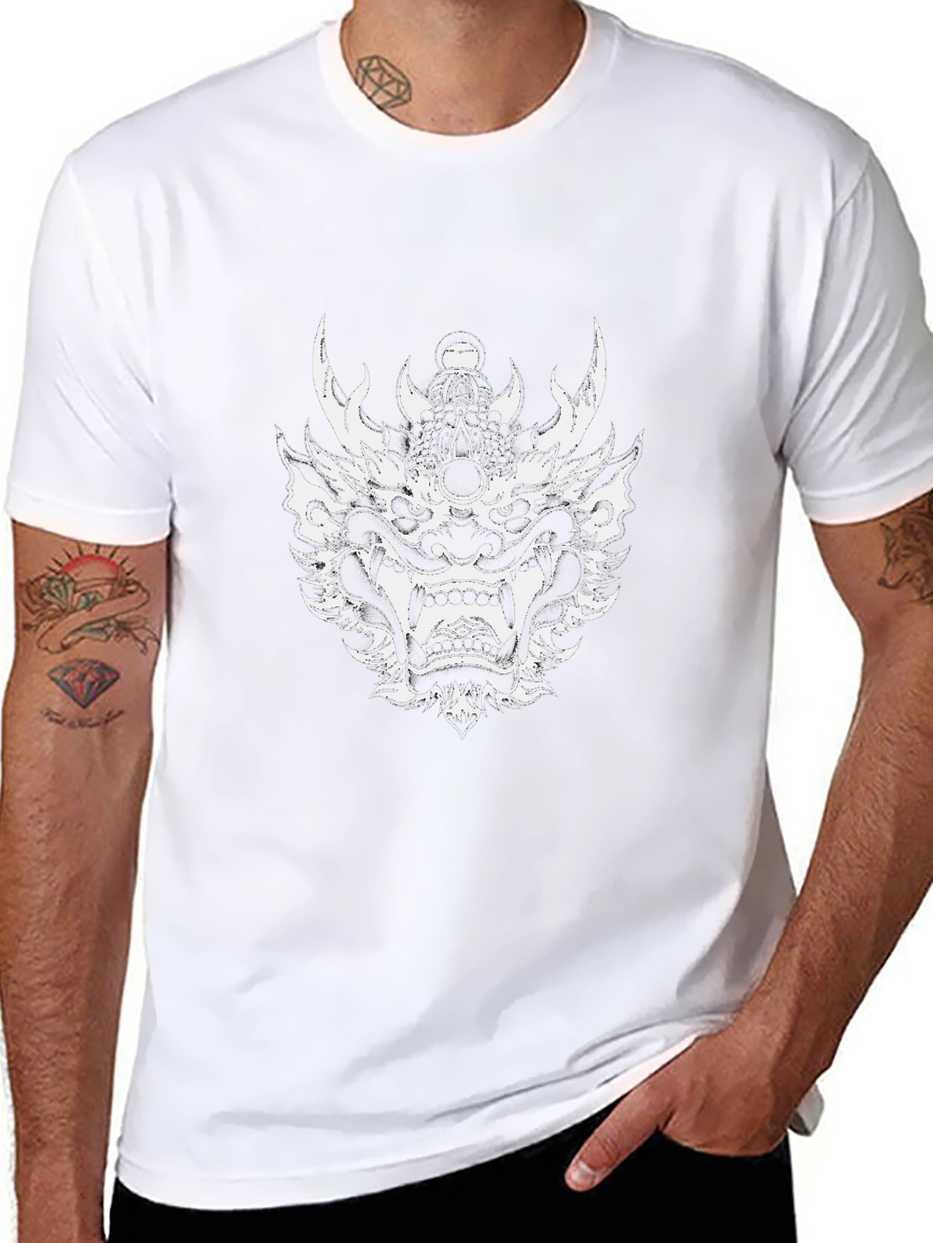 Black T-Shirt with Oni Mask Graphic