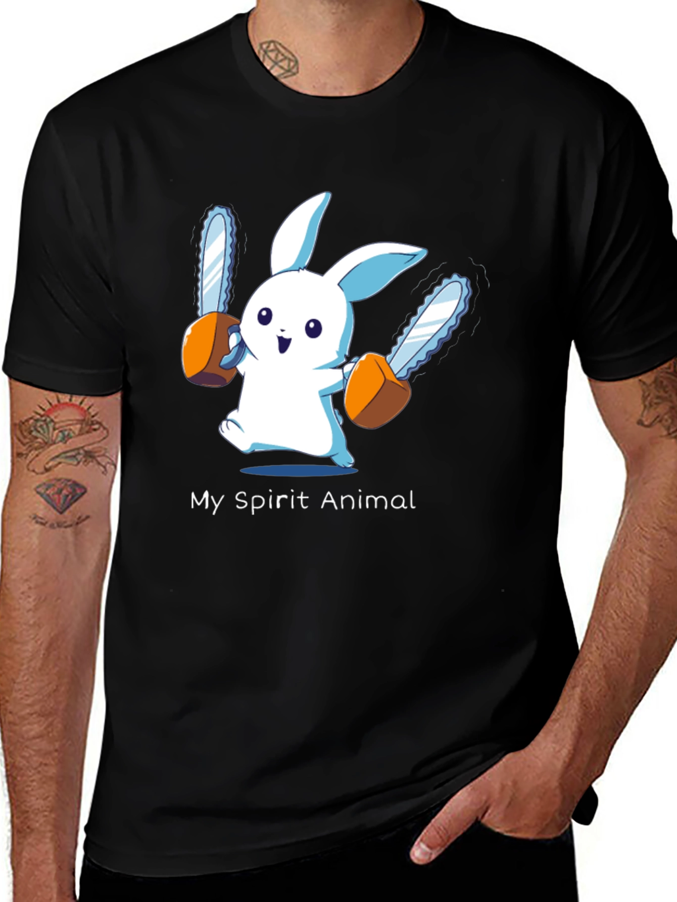 My Spirit Animal Chainsaw Bunny Black T-Shirt