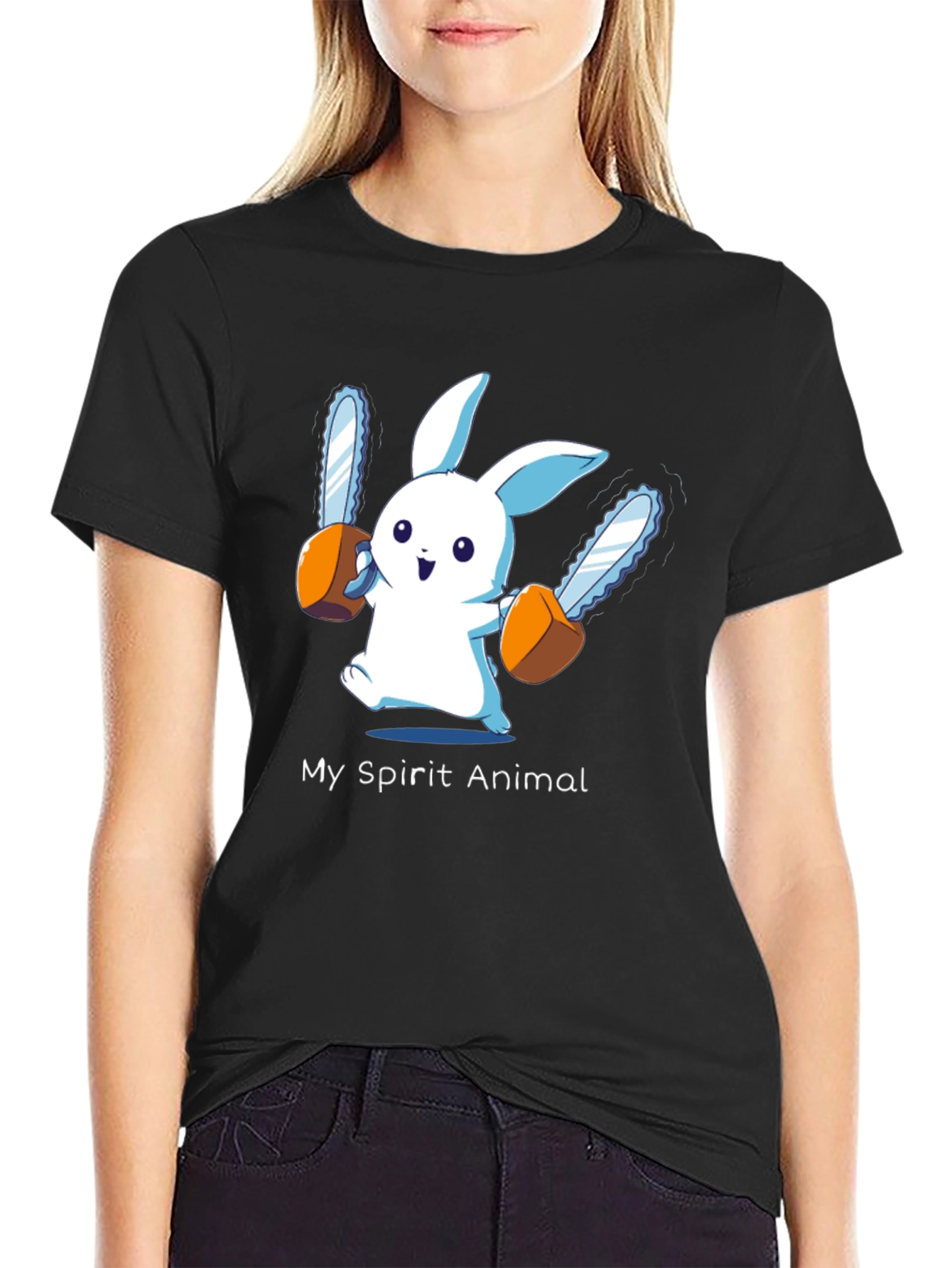 My Spirit Animal Chainsaw Bunny Black T-Shirt