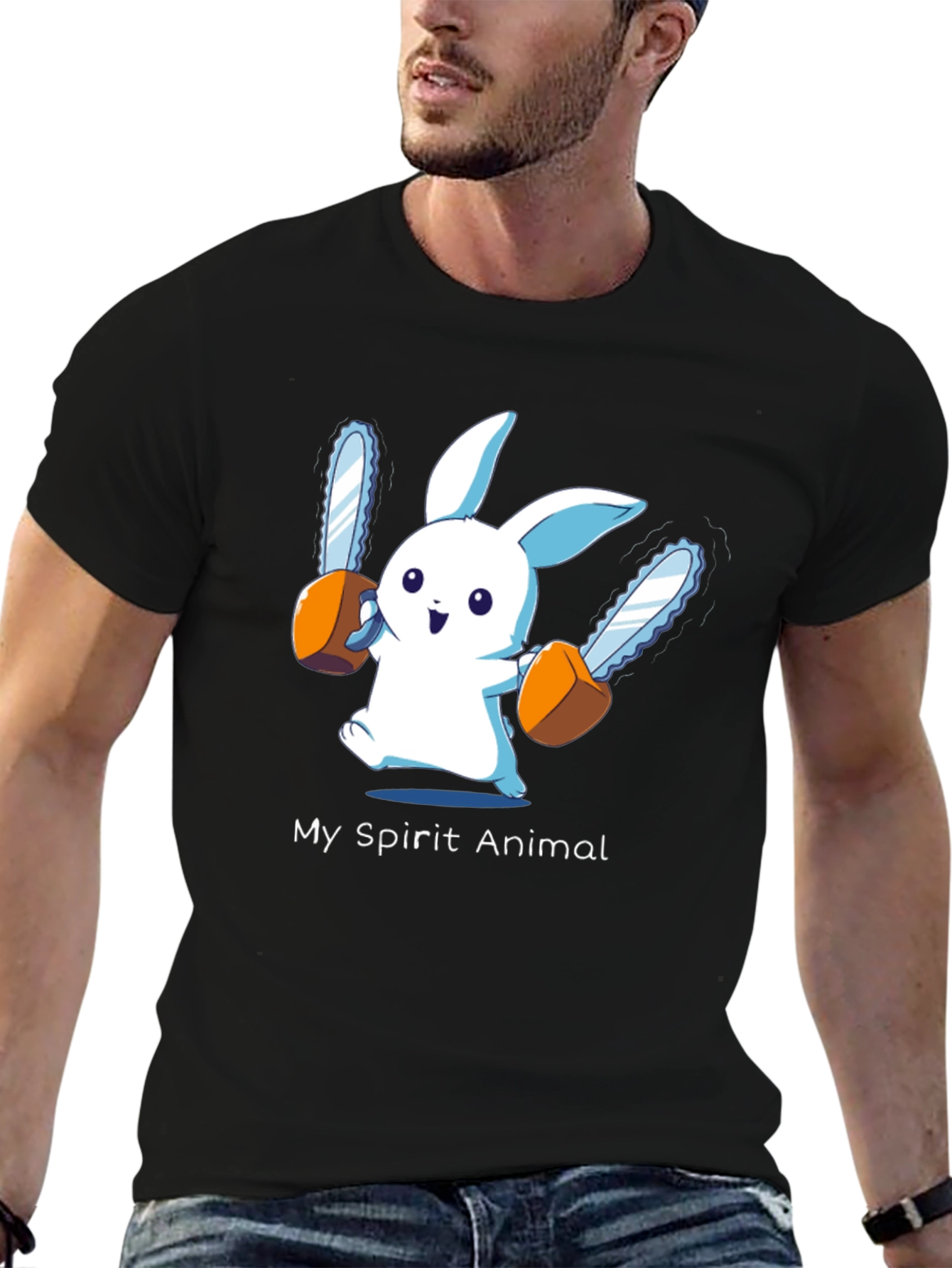 My Spirit Animal Chainsaw Bunny Black T-Shirt