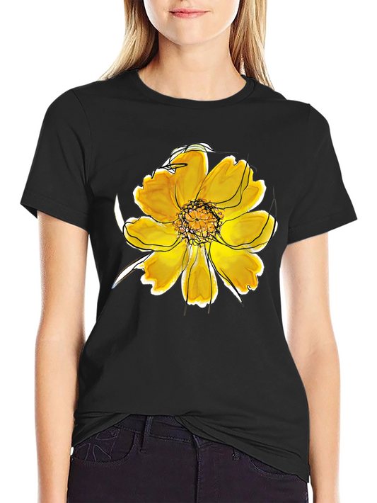 Black T-Shirt with Floral Design
