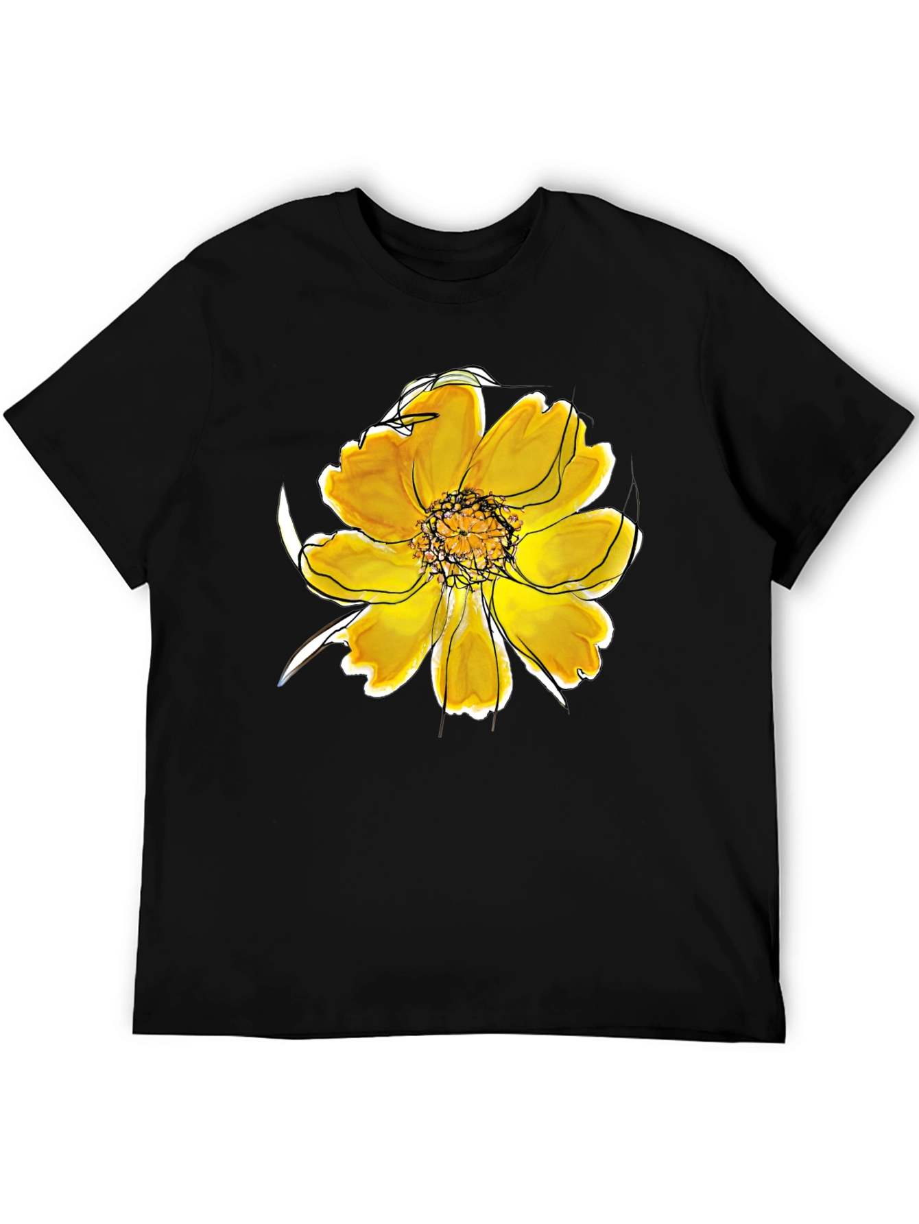 Black T-Shirt with Floral Design