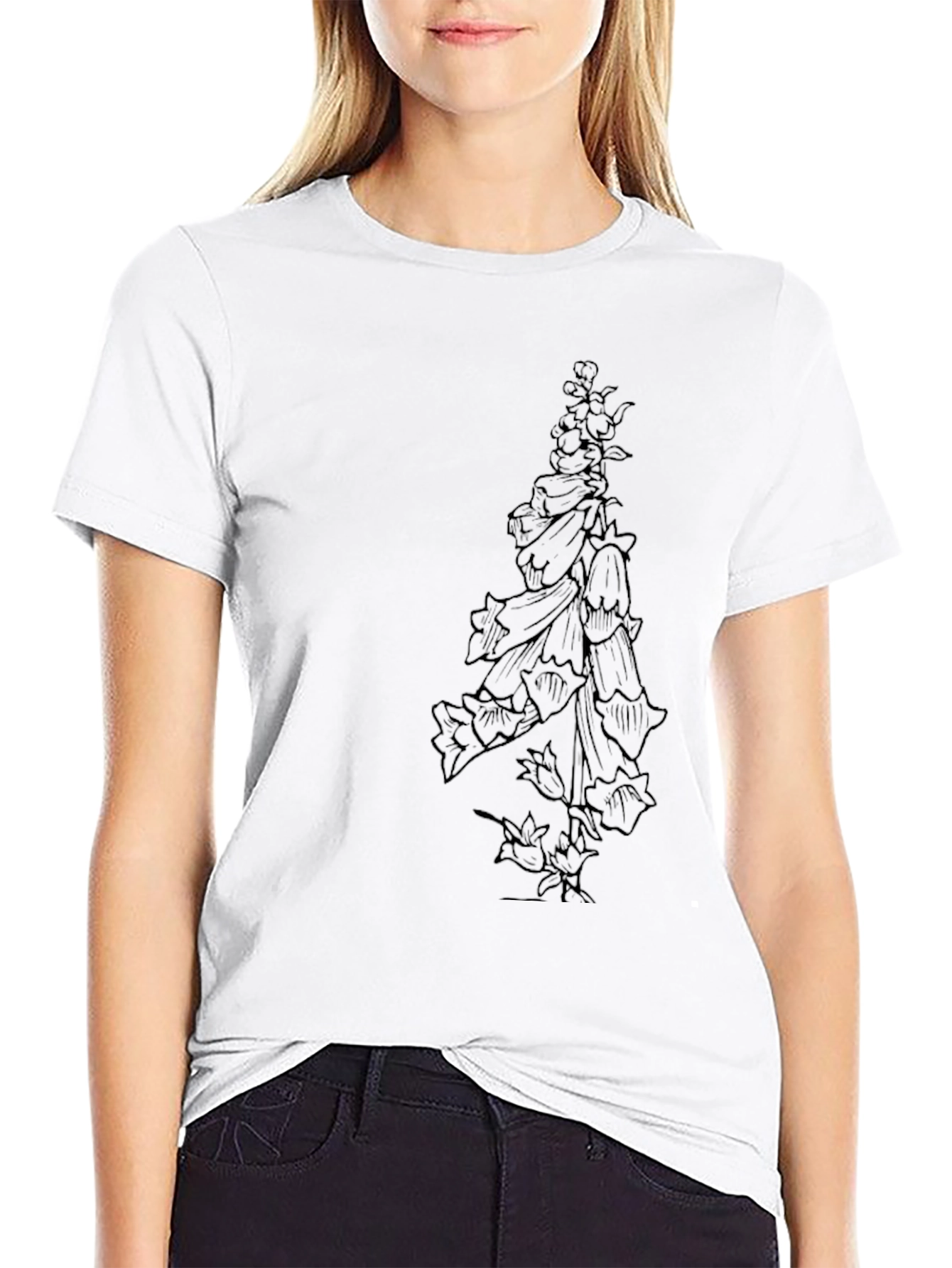 Floral Line Art Black T-Shirt