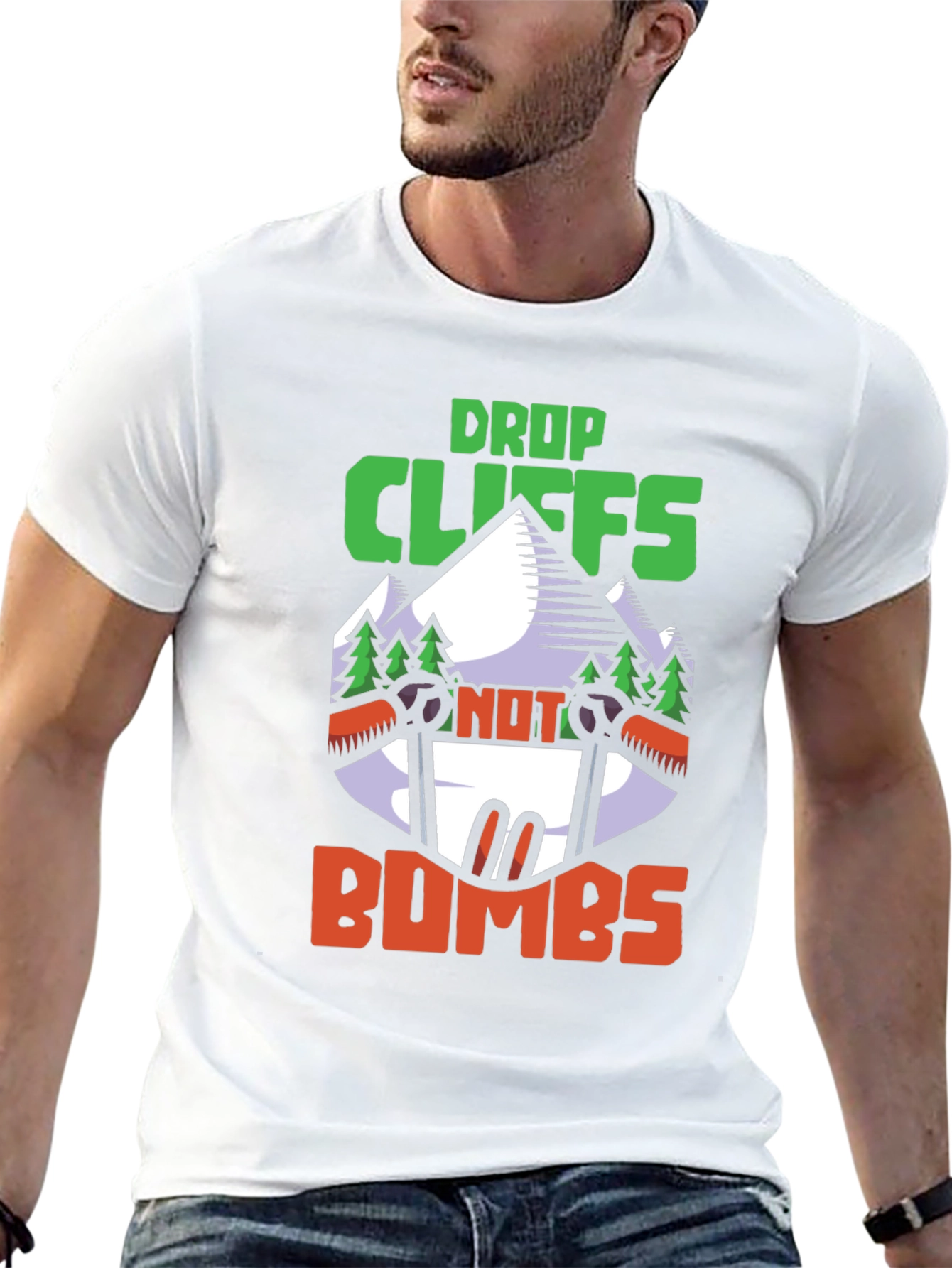 Drop Cliffs Not Bombs T-Shirt | Adventure Skiing Shirt
