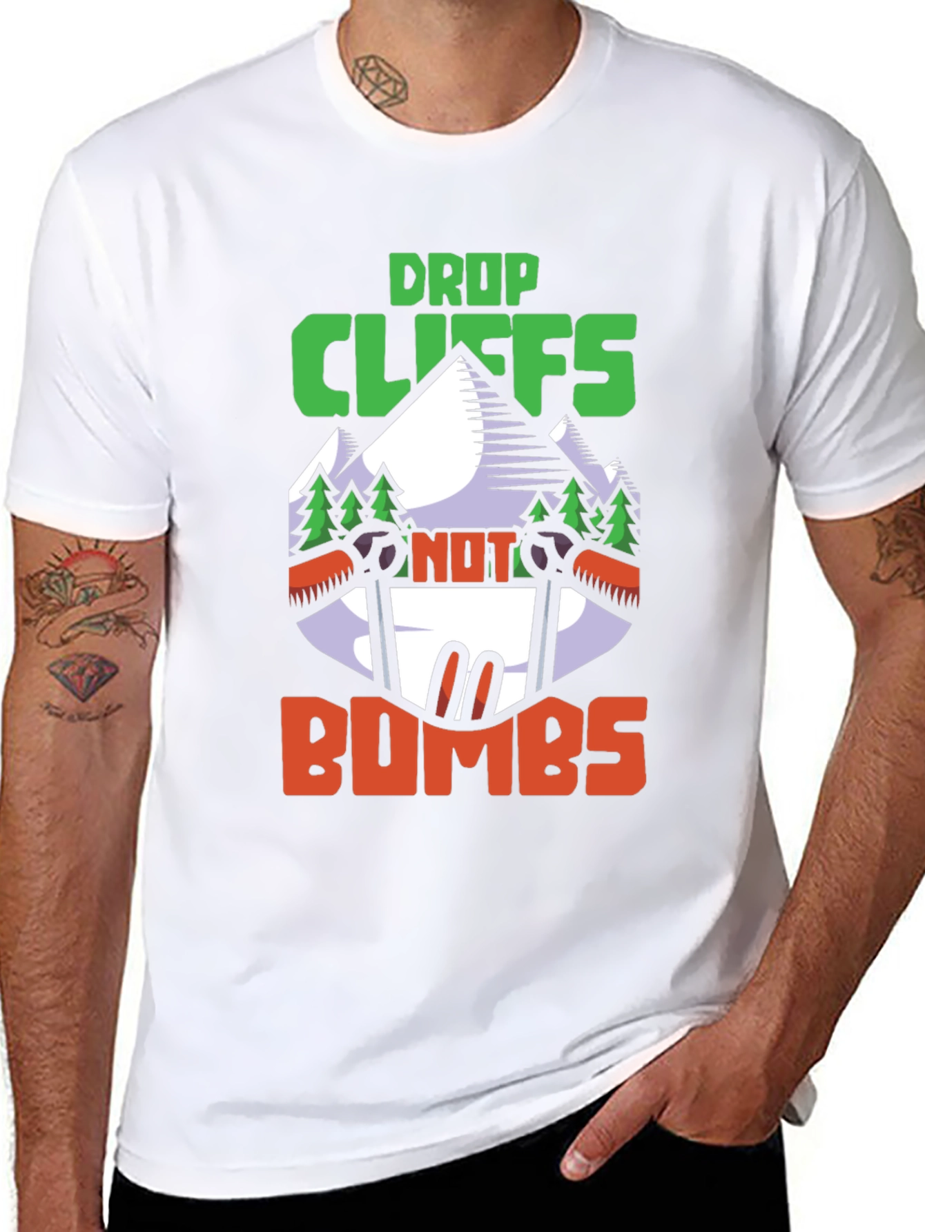 Drop Cliffs Not Bombs T-Shirt | Adventure Skiing Shirt