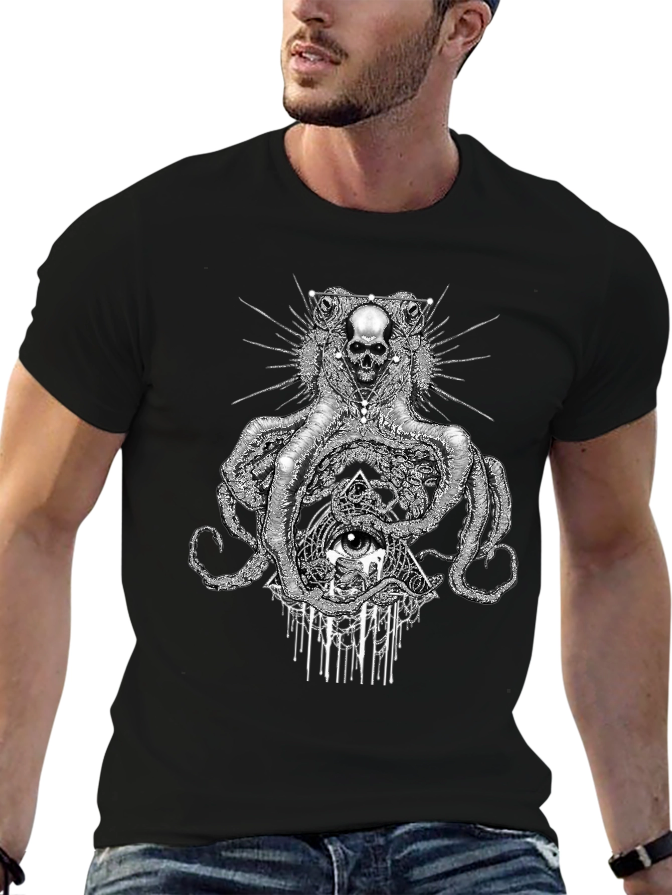 Skull Octopus Graphic Black T-Shirt