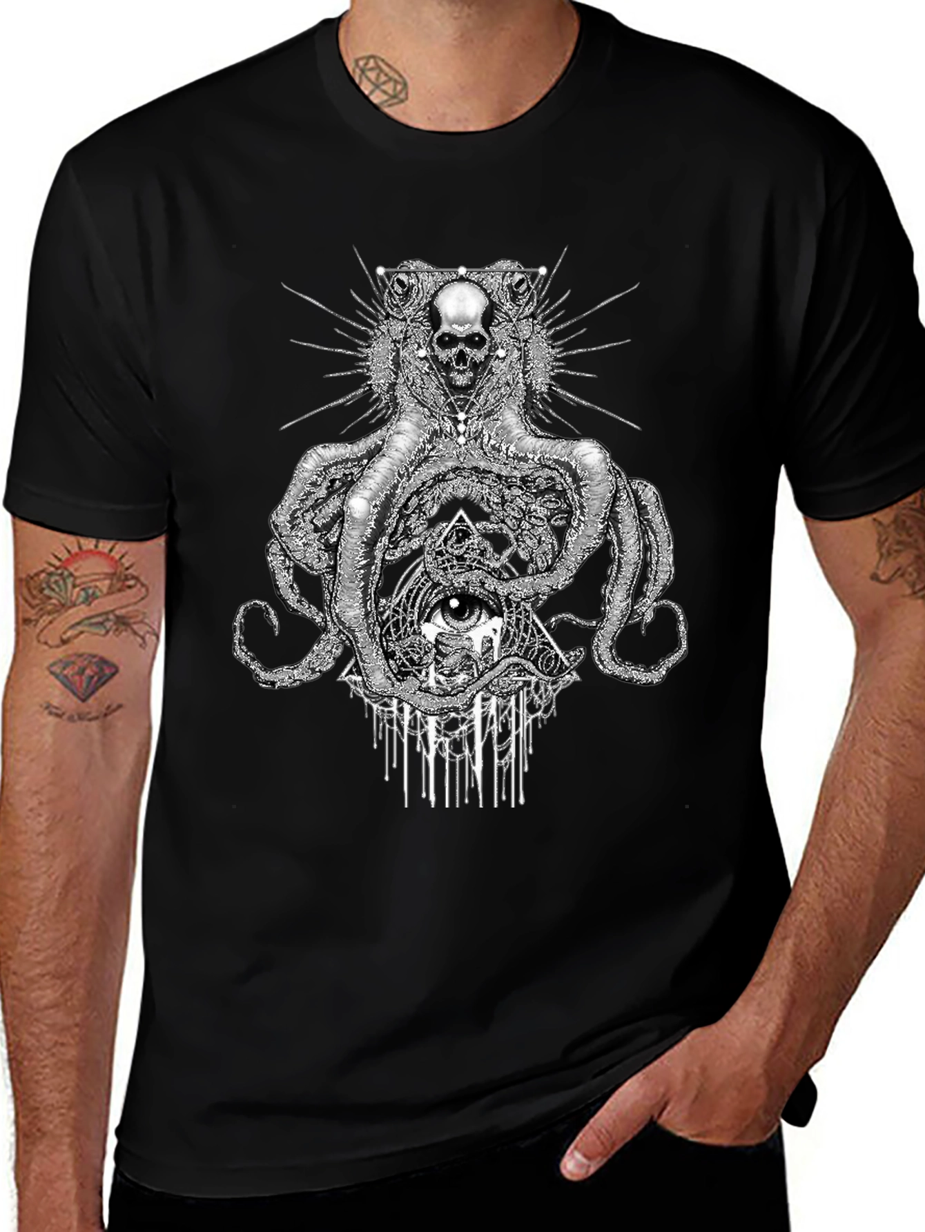 Skull Octopus Graphic Black T-Shirt