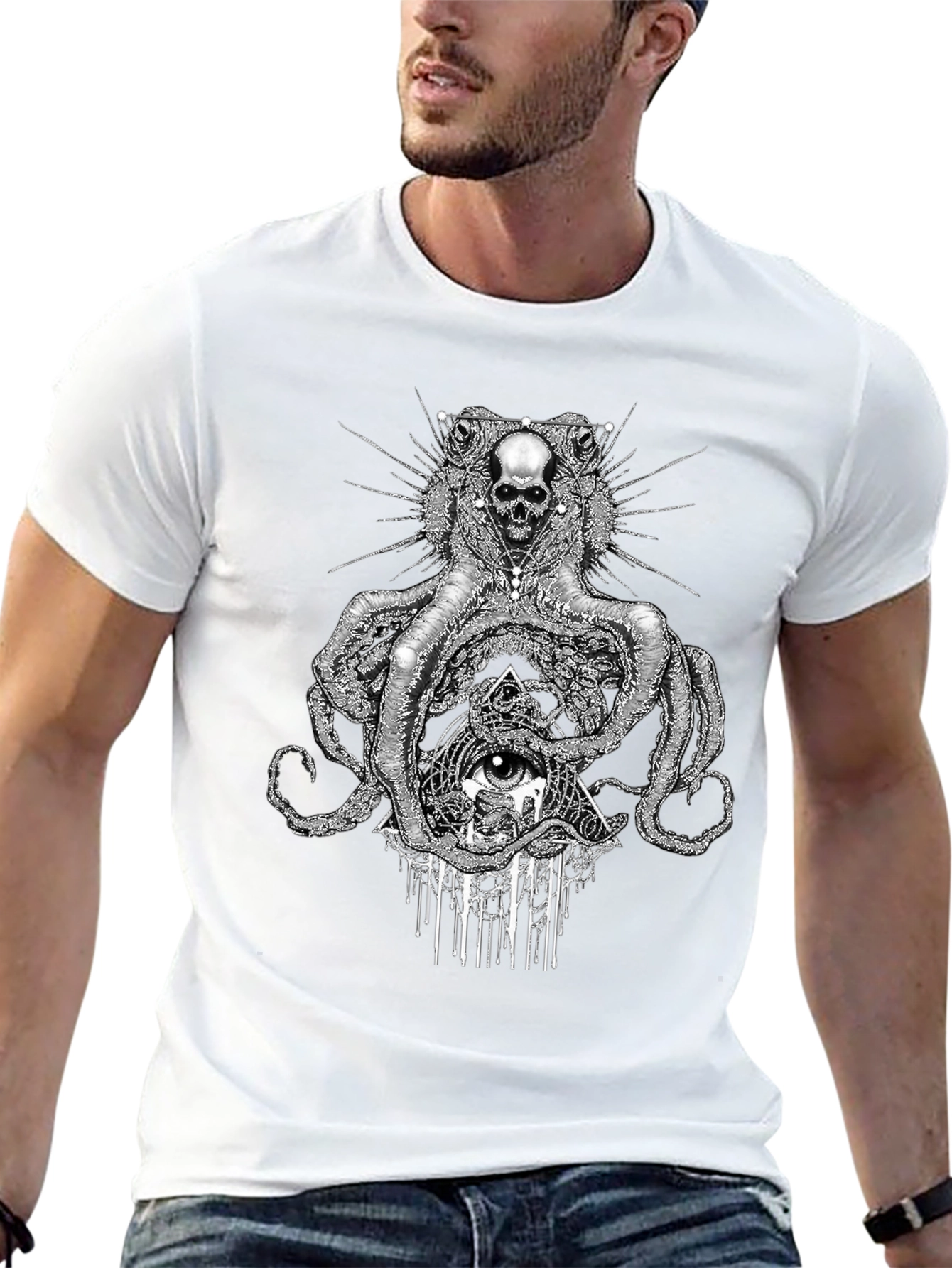 Skull Octopus Graphic Black T-Shirt