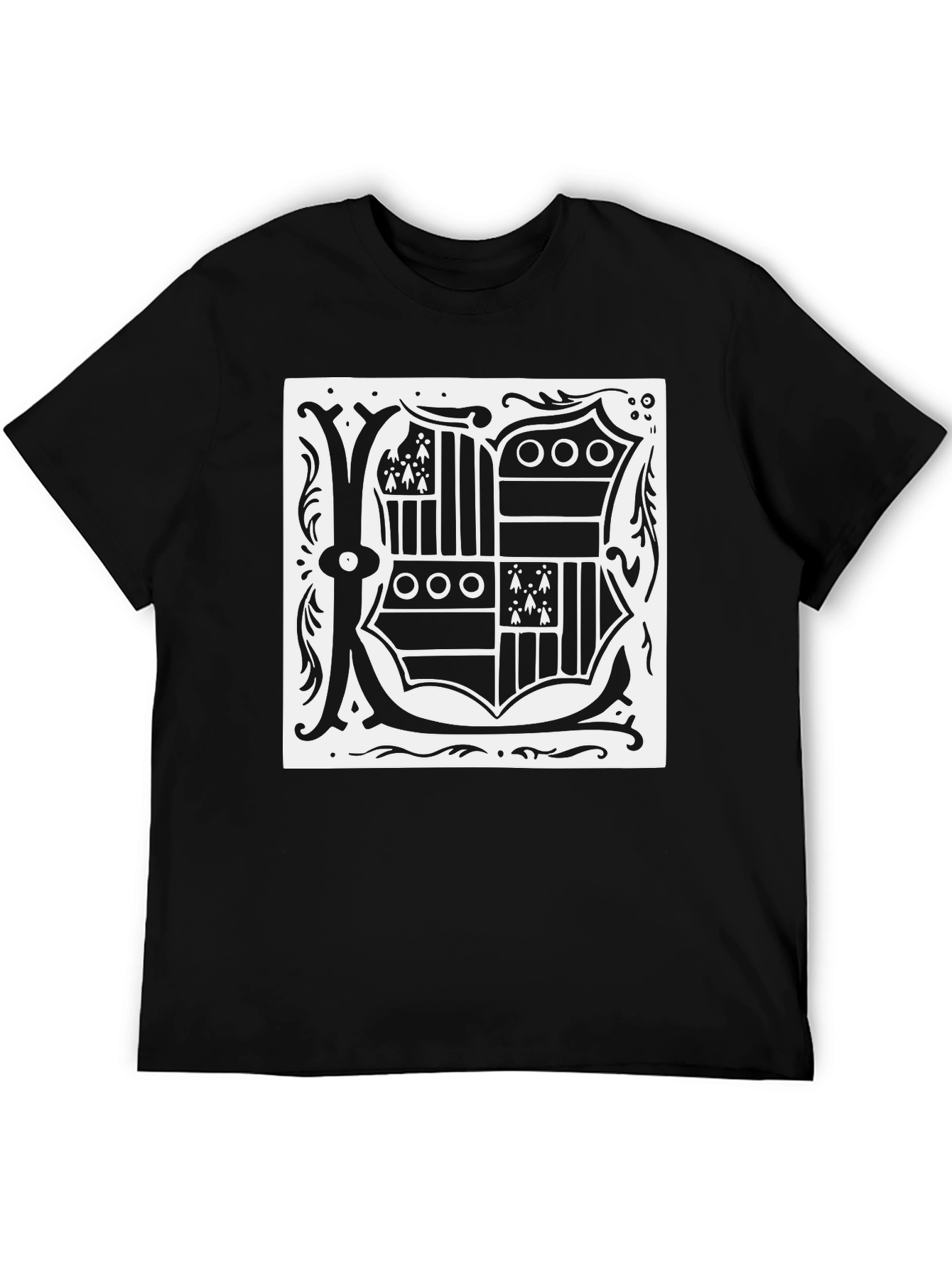 Black T-Shirt with Ornate Letter K Design