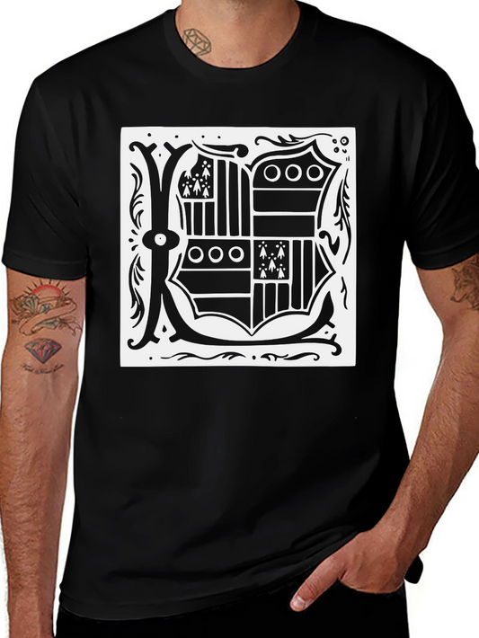Black T-Shirt with Ornate Letter K Design