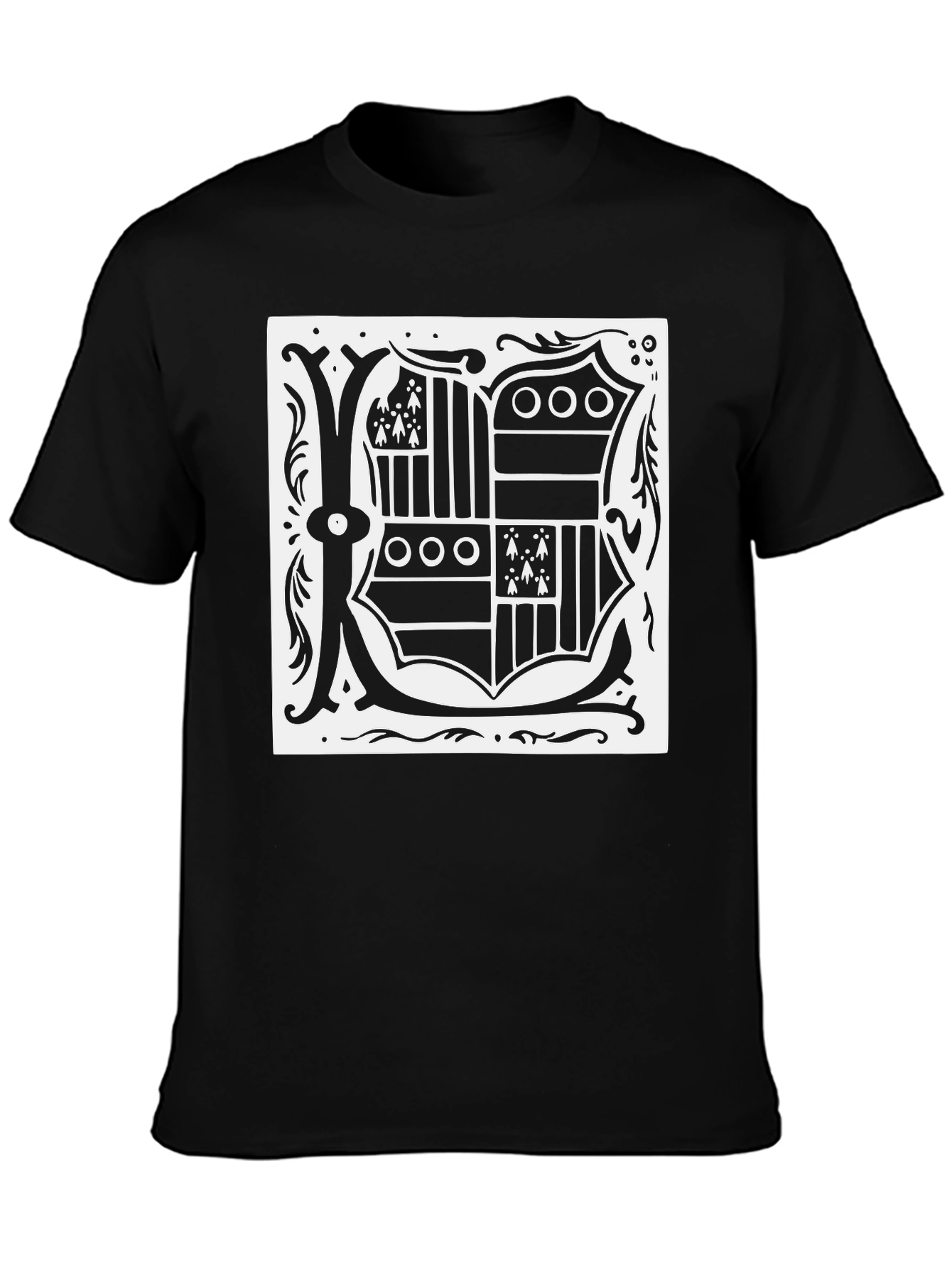 Black T-Shirt with Ornate Letter K Design