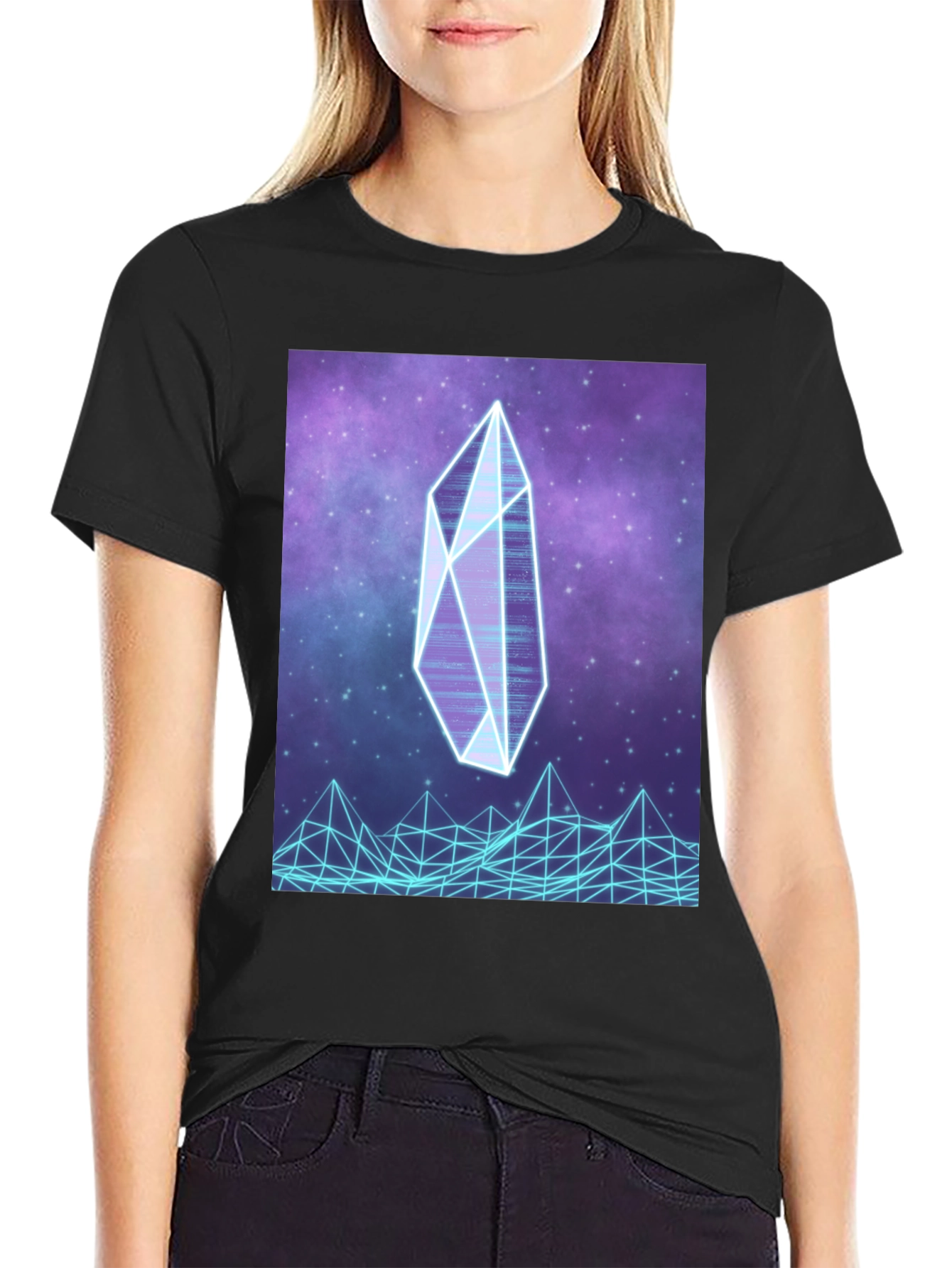 Retro Crystal T-Shirt - Neon Sci-Fi Design