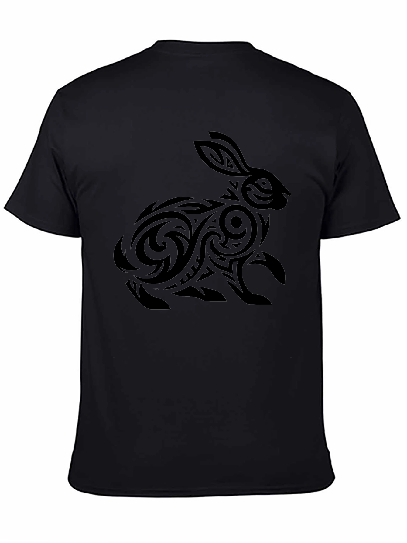Tribal Rabbit Graphic Tee - Black Cotton Shirt