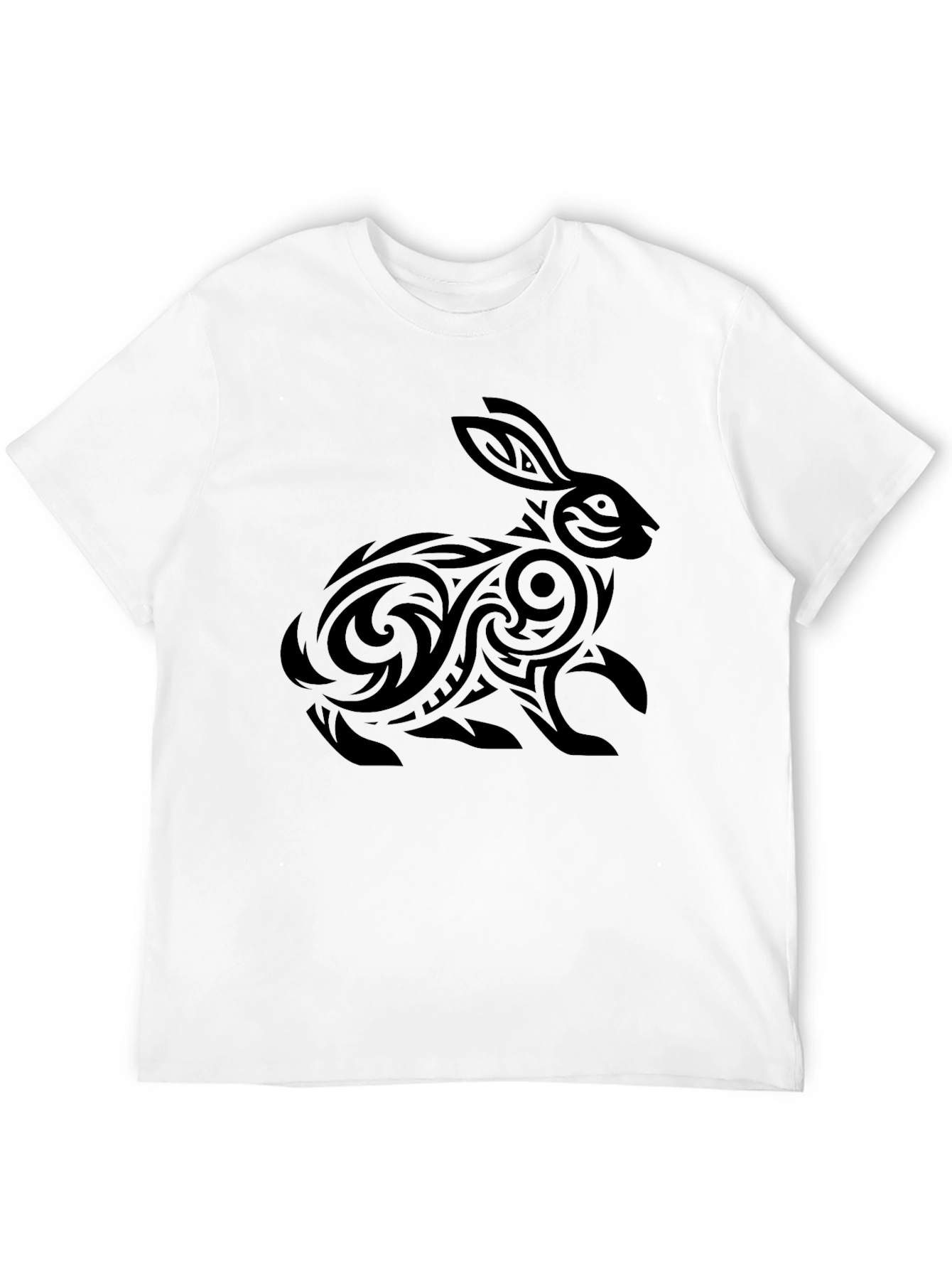 Tribal Rabbit Graphic Tee - Black Cotton Shirt