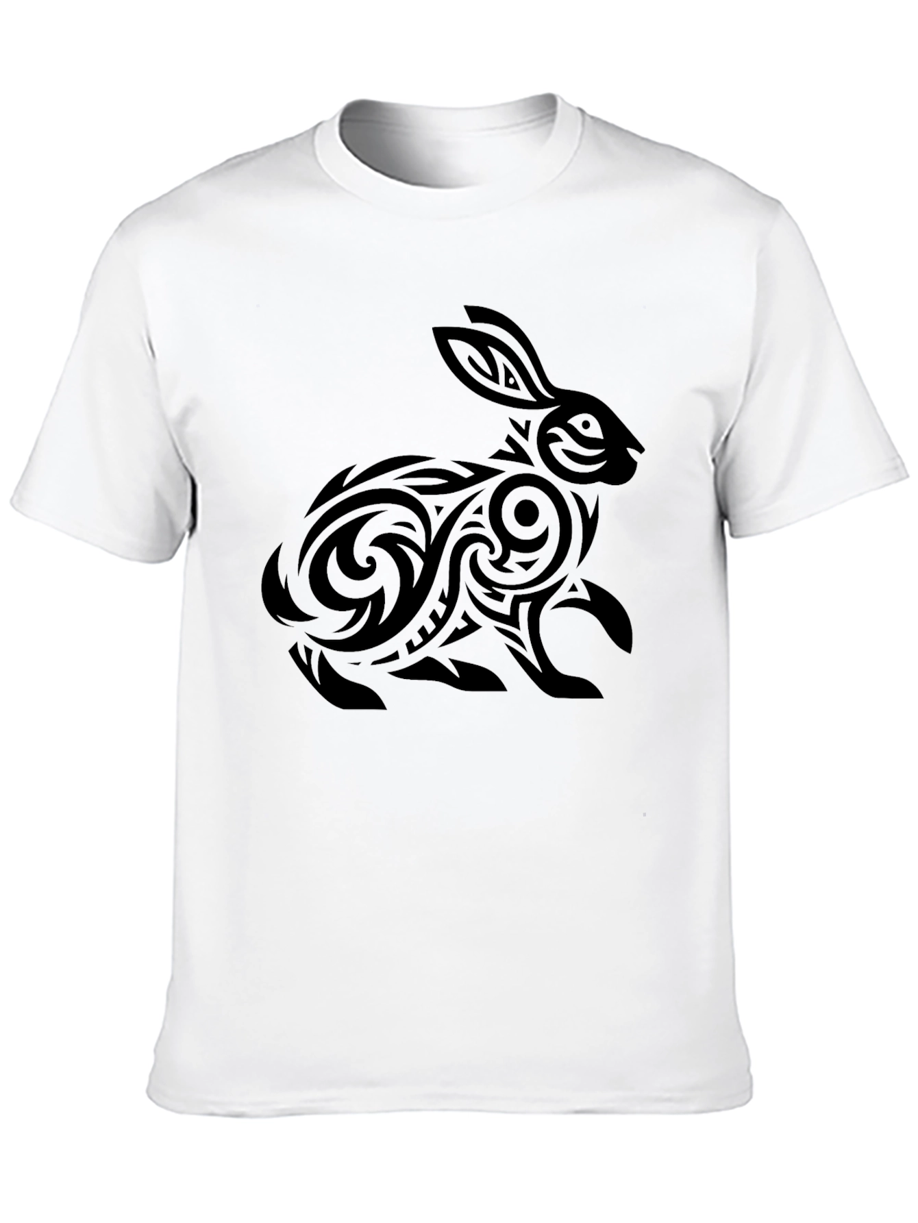 Tribal Rabbit Graphic Tee - Black Cotton Shirt