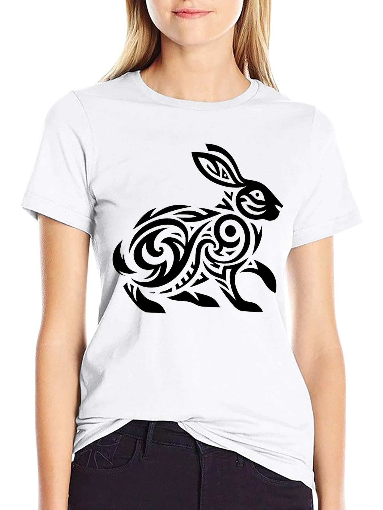 Tribal Rabbit Graphic Tee - Black Cotton Shirt