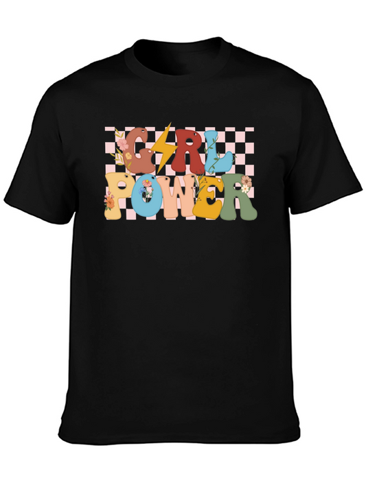 Girl Power Graphic Tee - Retro Checkered Design