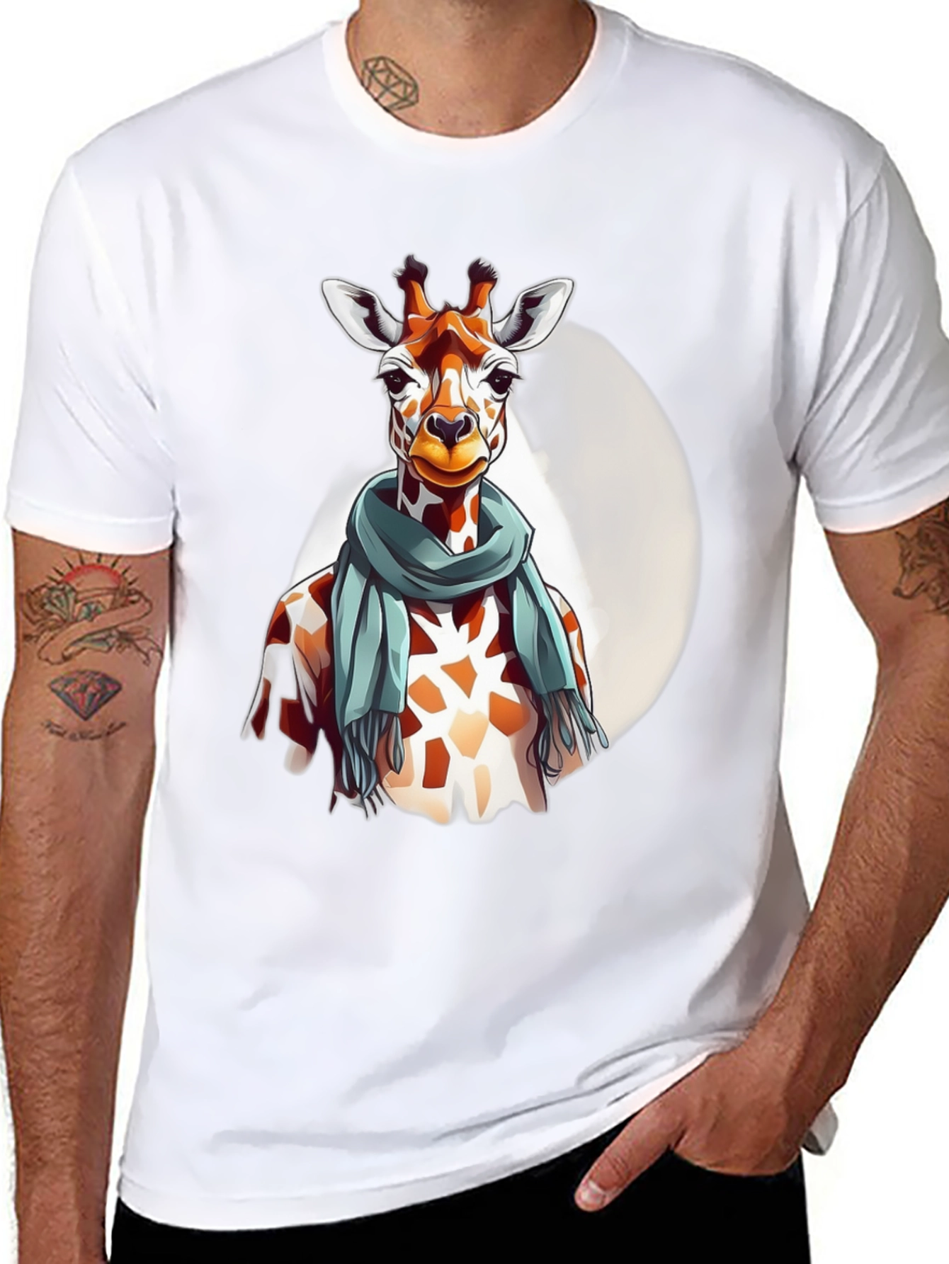 Giraffe Scarf Graphic Tee - Unique Design