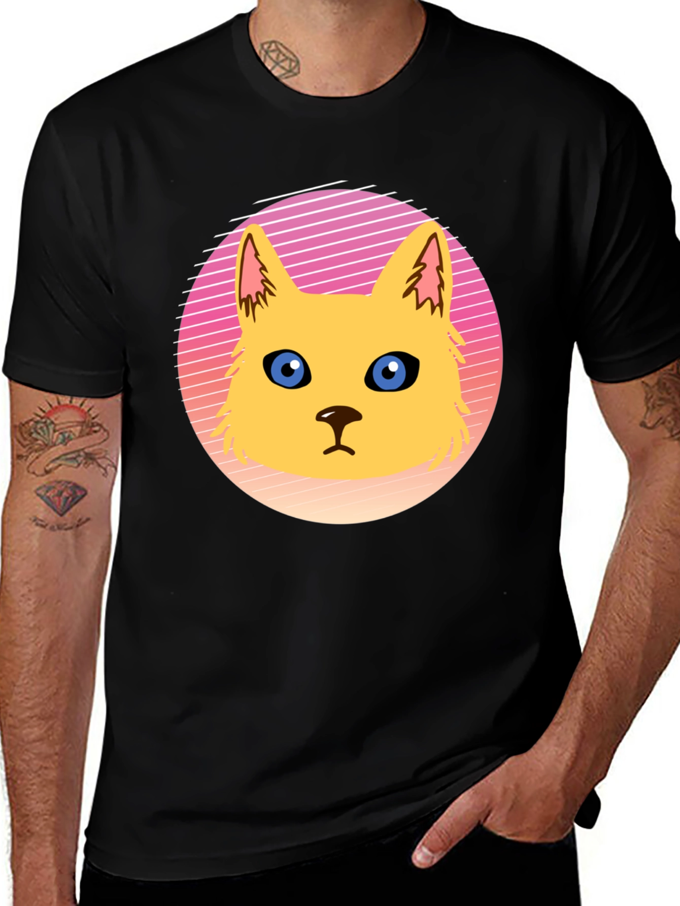 Retro Cat Graphic Tee - Stylish Cotton Blend