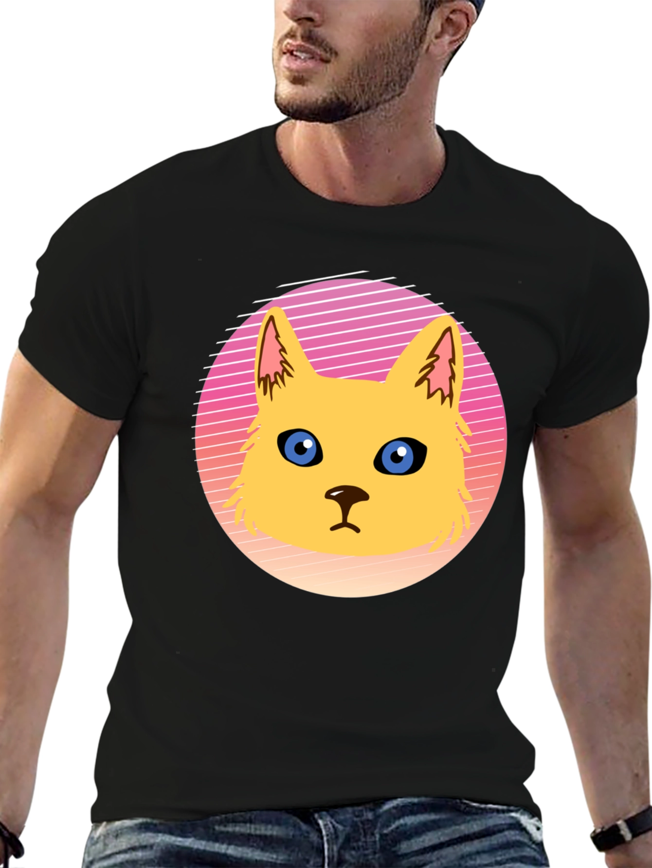 Retro Cat Graphic Tee - Stylish Cotton Blend