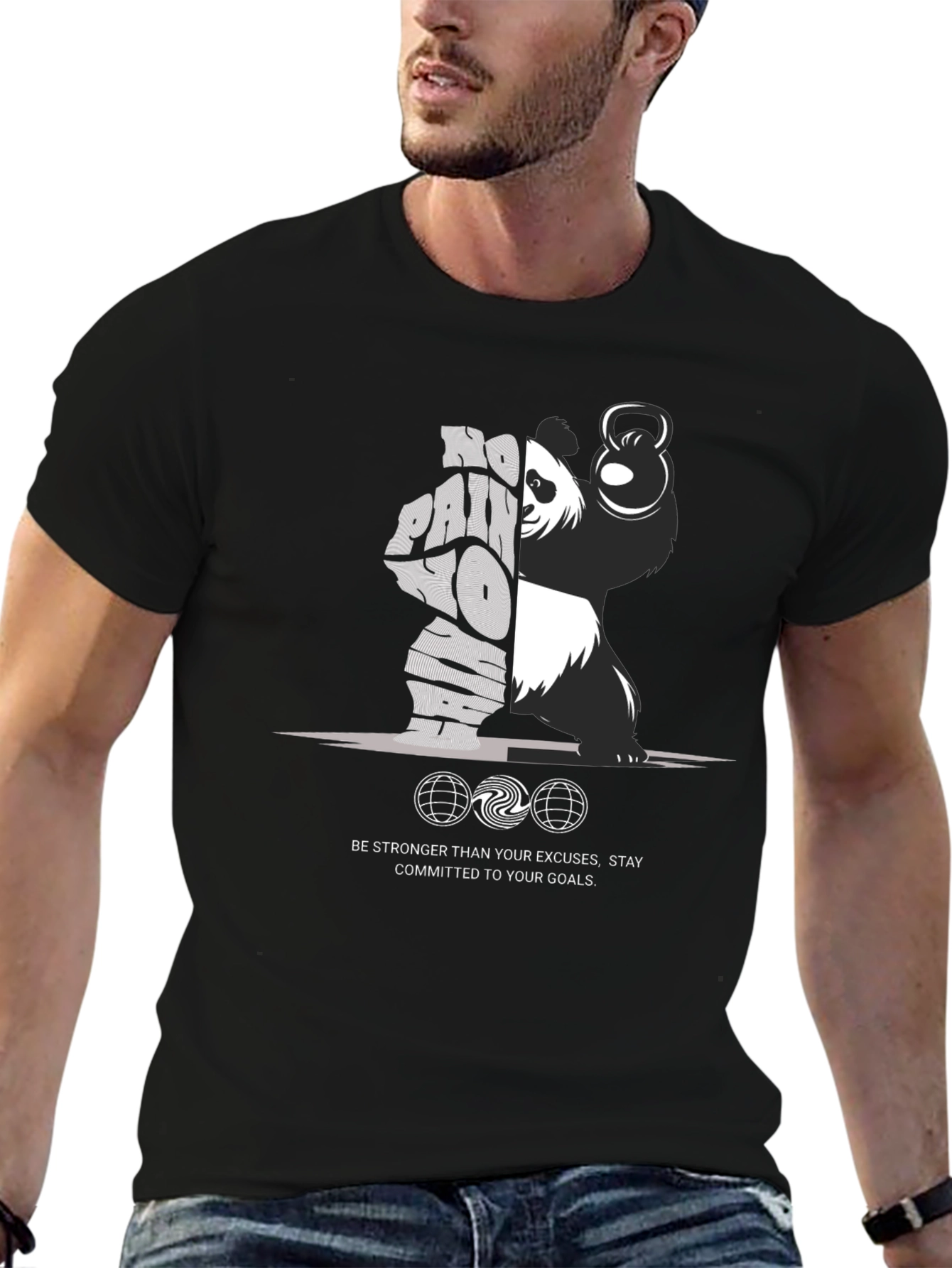 Motivational Panda Lifting Kettlebell T-Shirt