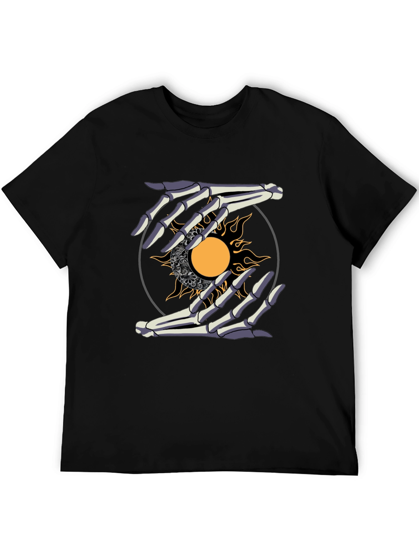 Skeleton Hands Sun Graphic Tee - Unique Unisex Shirt