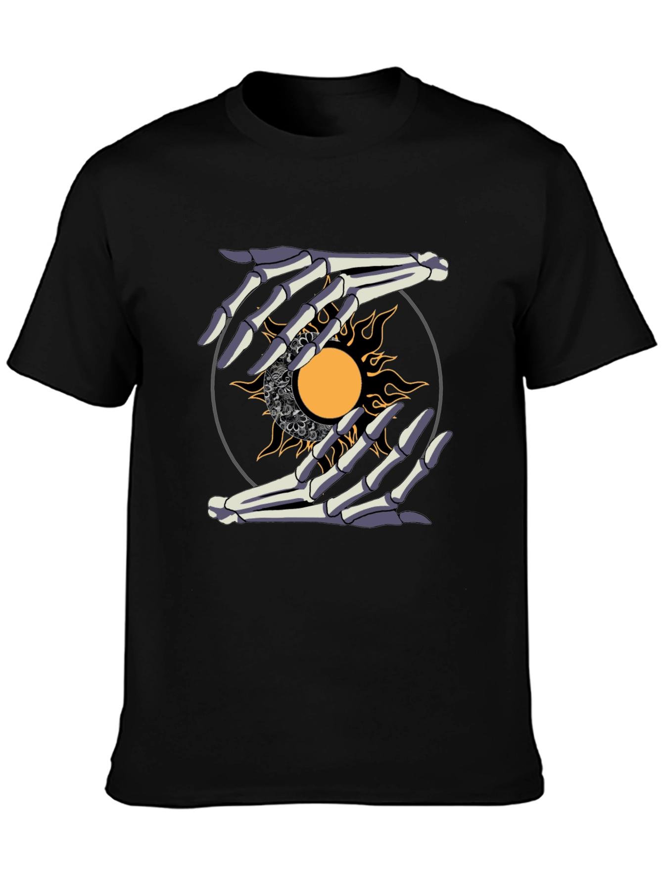 Skeleton Hands Sun Graphic Tee - Unique Unisex Shirt